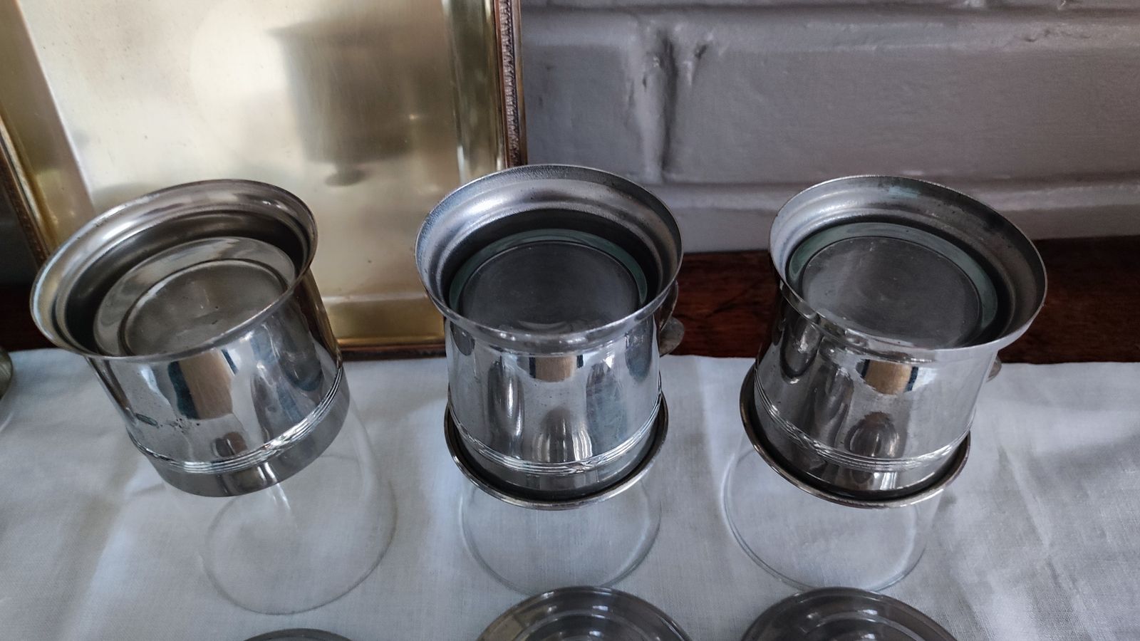 photo vintage French Silver Plate Coffee Cups Filter Set With Tray, S/8