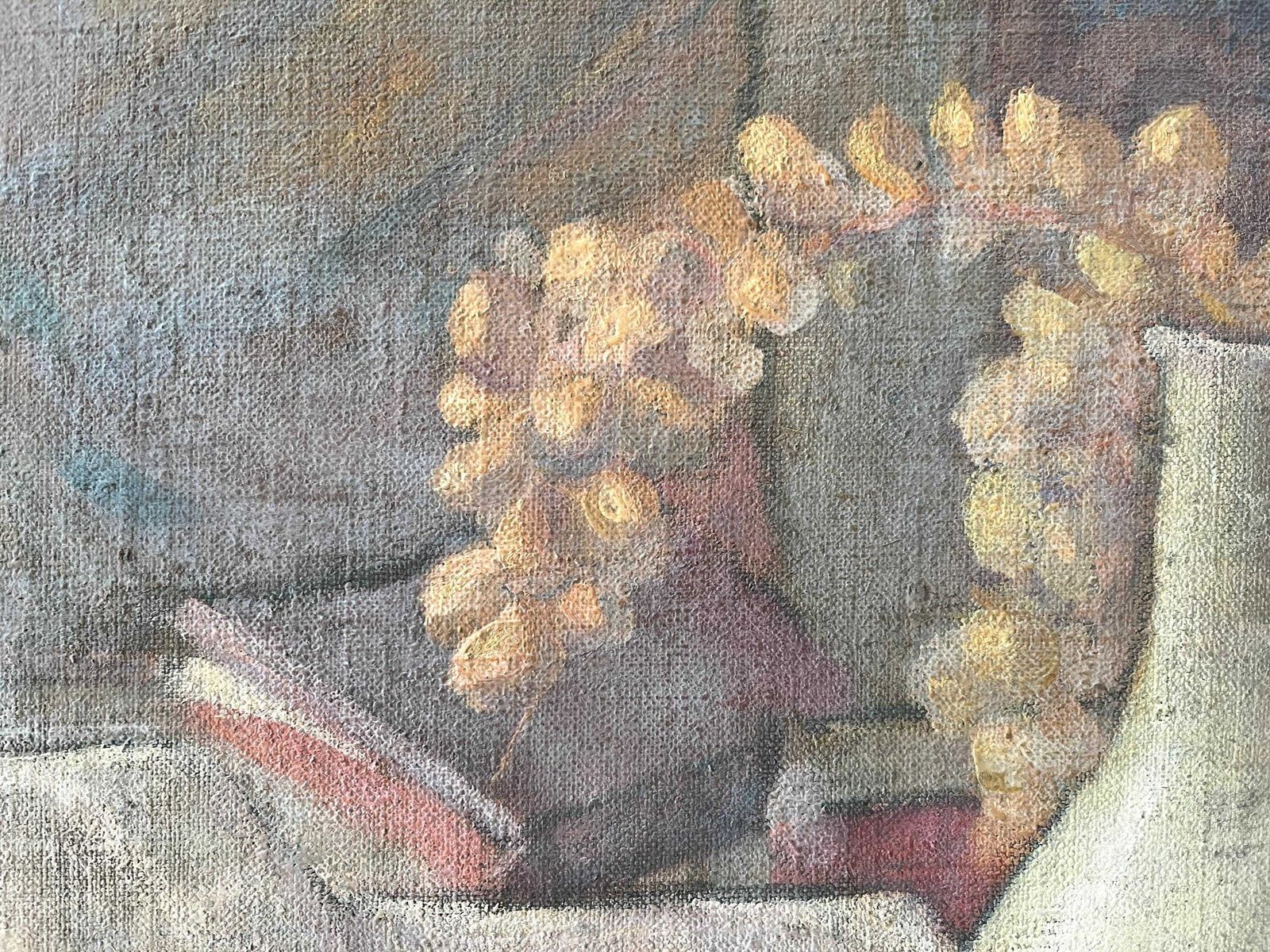 Olieverf Op Doek Uit De Jaren 1940 – "Oranges And Pottery" – Frans Antiek Schilderij, Stilleven Met Fruit En Bloemen photo buy