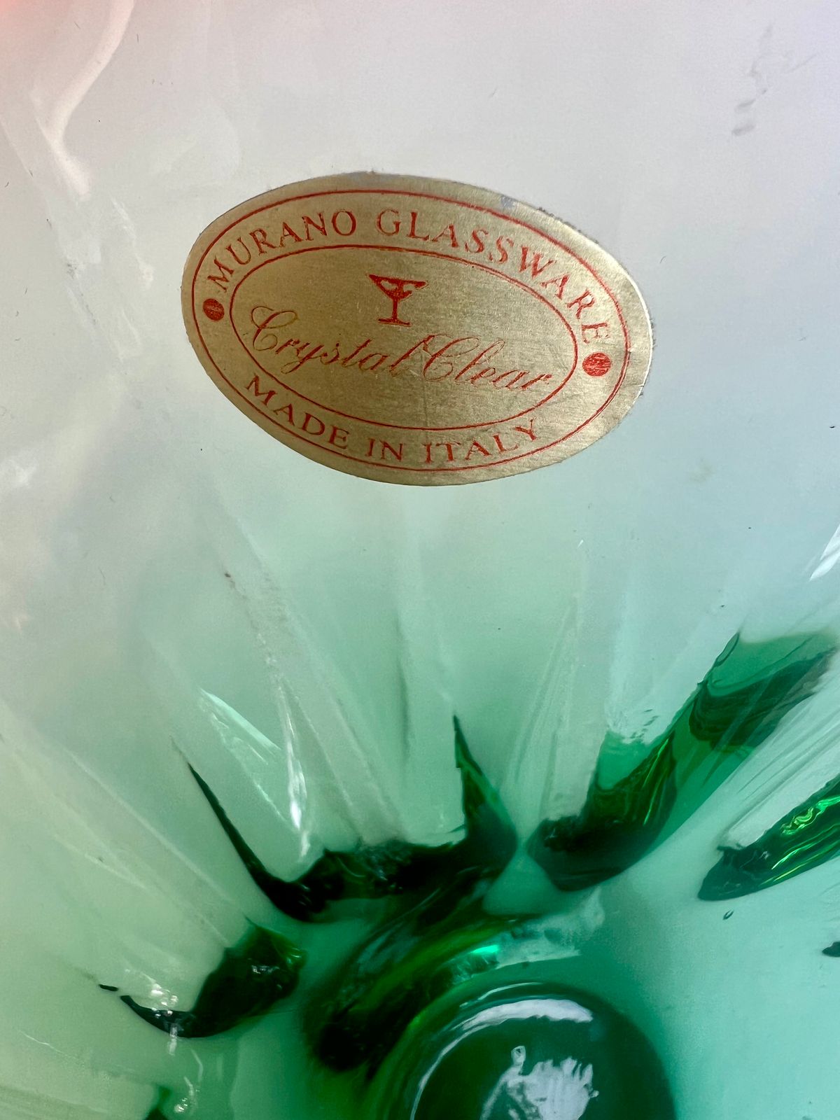 photo furniture Vintage Murano Cristallo Venezia Ccc, Green/Soft Pink Salmon Sommerso Glass Bowl