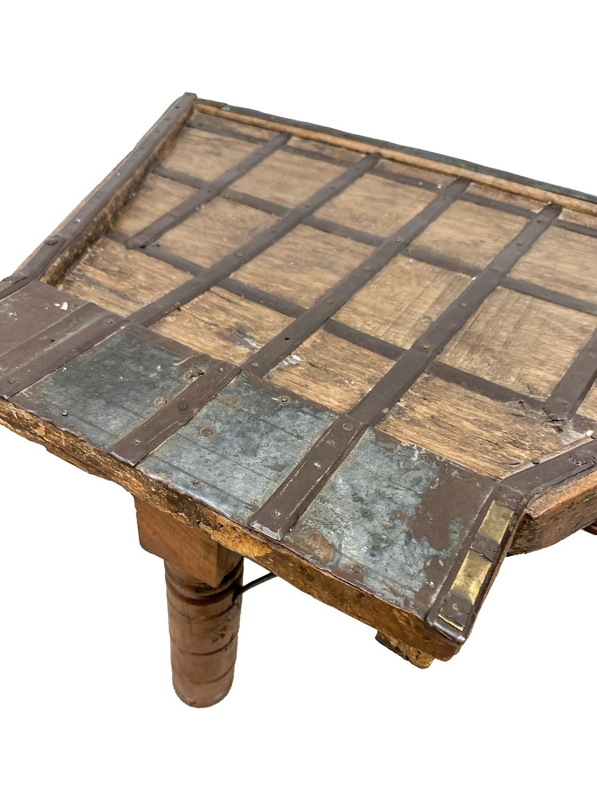 19th Century Indian Ox Cart Coffee Table With Hand Forged Iron   Reclaimed Rustic Wood photo for sale