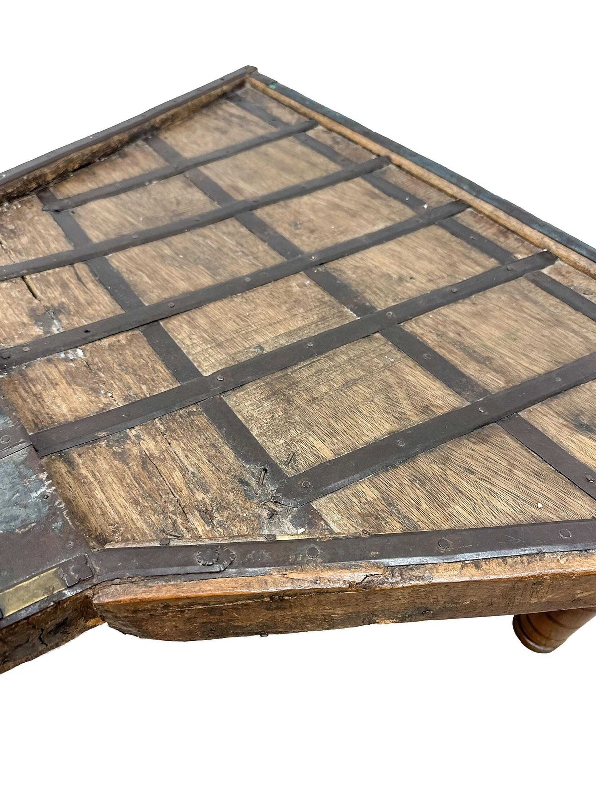 19th Century Indian Ox Cart Coffee Table With Hand Forged Iron   Reclaimed Rustic Wood photo Furniture