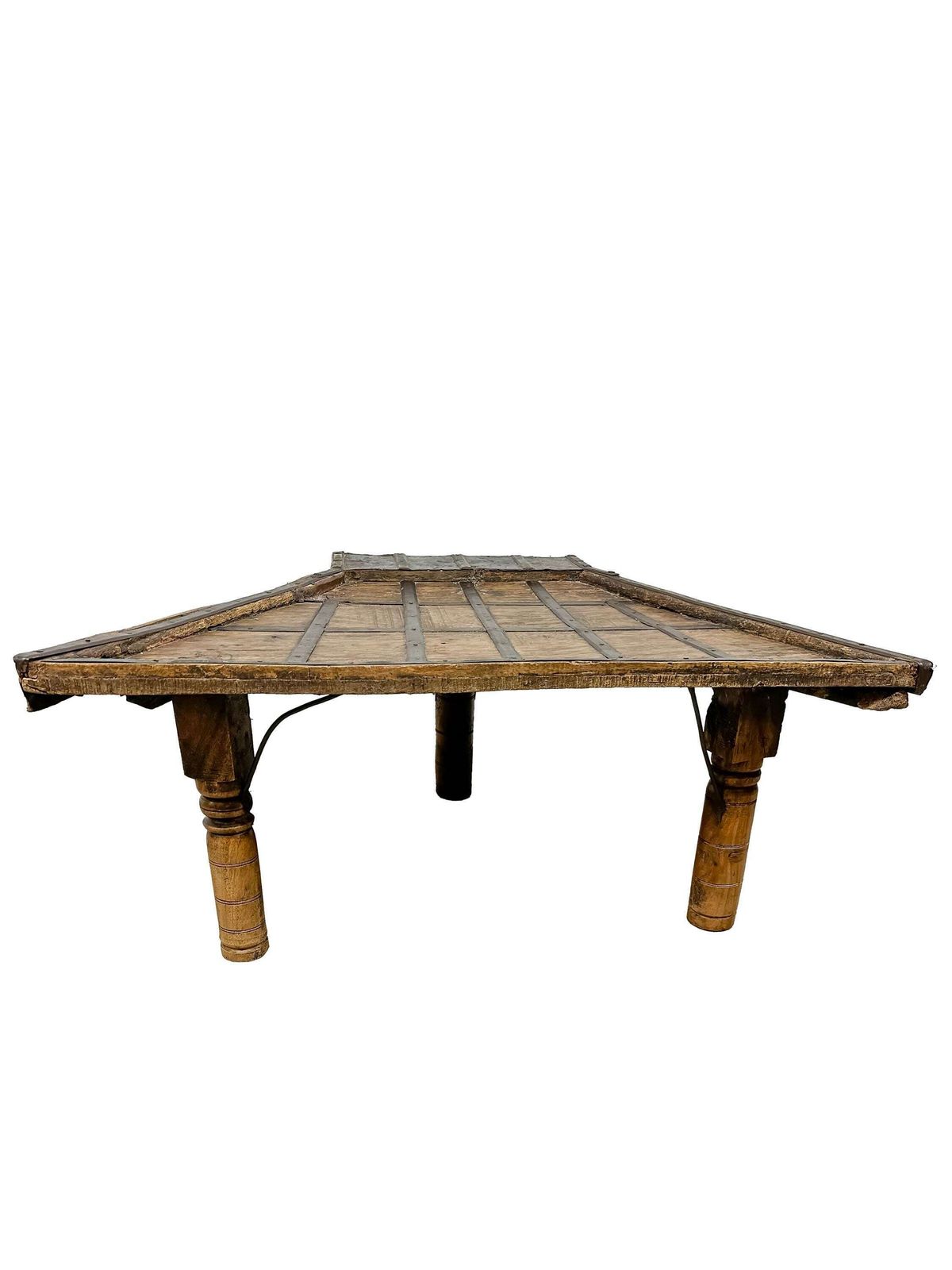 19th Century Indian Ox Cart Coffee Table With Hand Forged Iron   Reclaimed Rustic Wood photo vintage