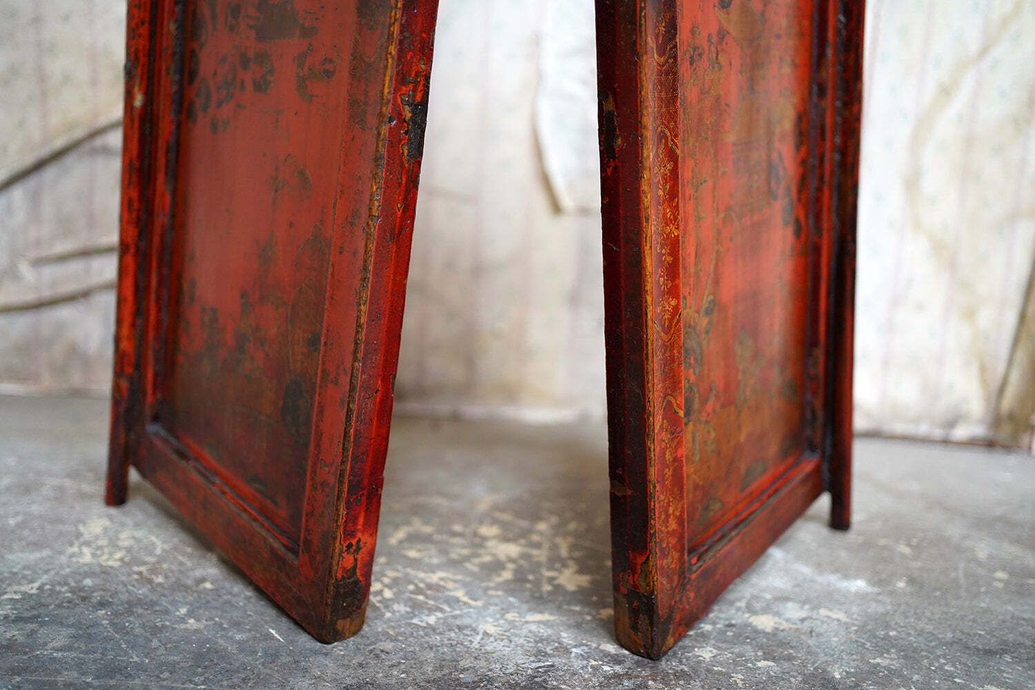 photo for sale A Pair Of Late 19thc Chinese Red Lacquer Chinoiserie Cabinet Doors C.1890