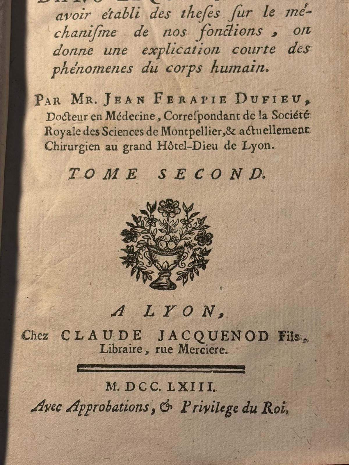 photo furniture Treatise On Physiology Volume II Lyon 1763 Dufieu