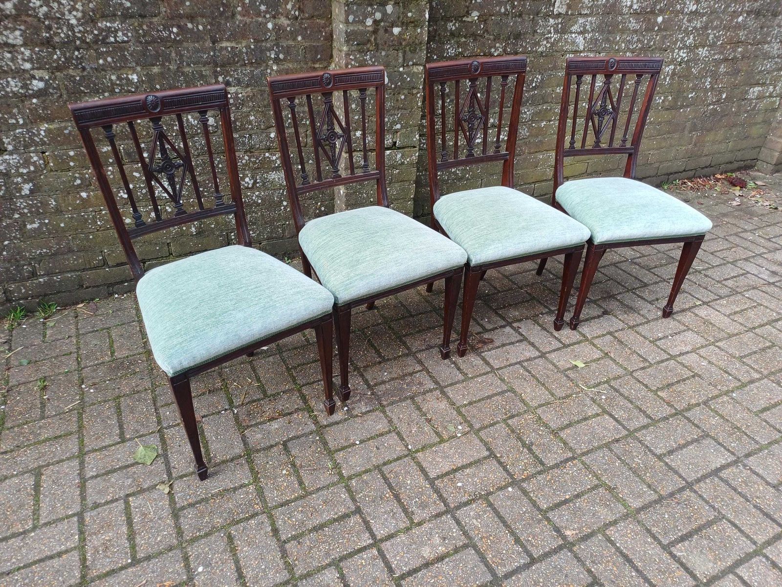 Antique Victorian Mahogany Rosewood Dining Chairs Set Of Four Carved High Back Upholstered Seats Fine Quality English Furniture photo for sale