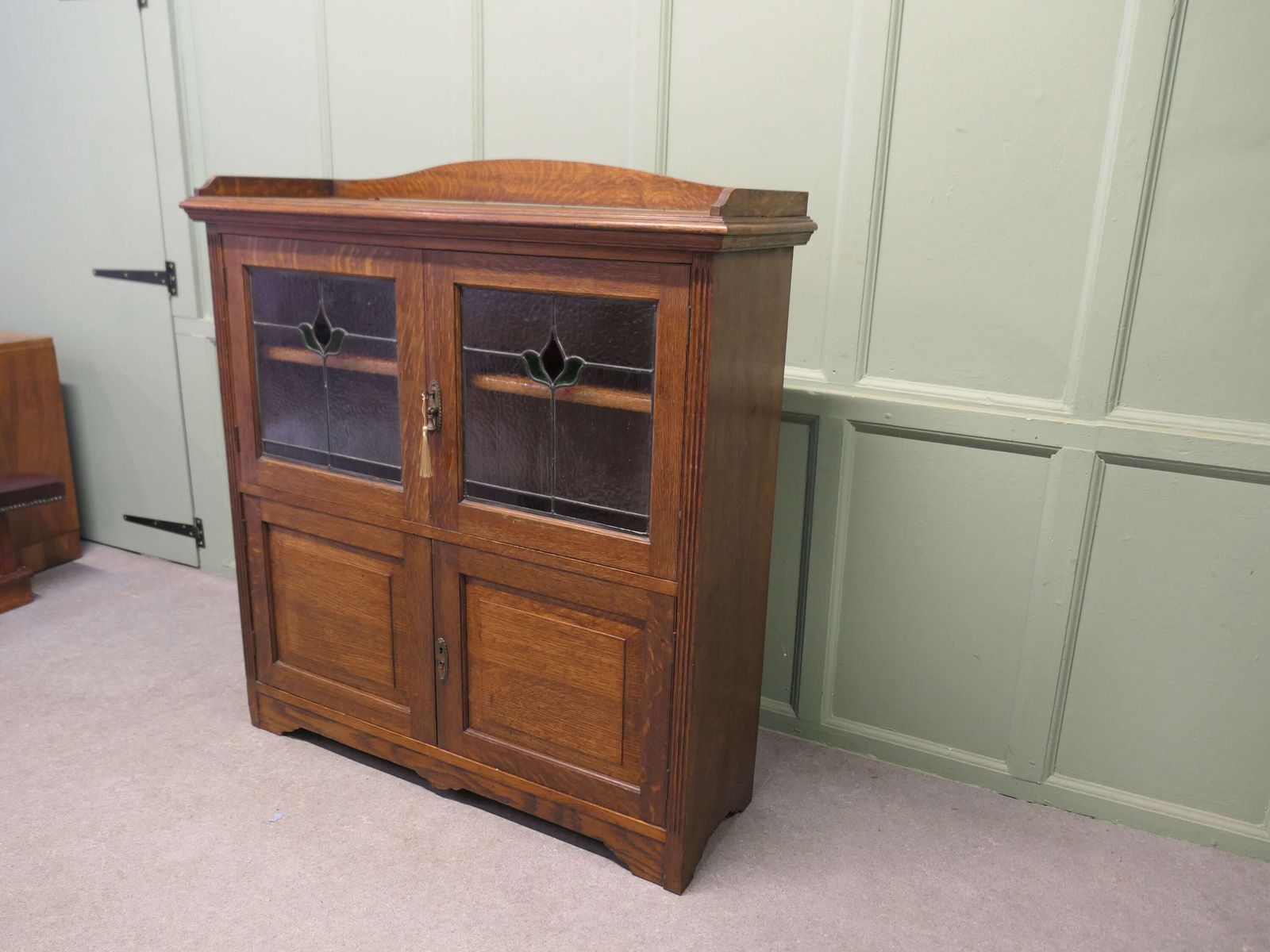 Arts And Crafts Oak Stained Glass Bookcase. photo Furniture