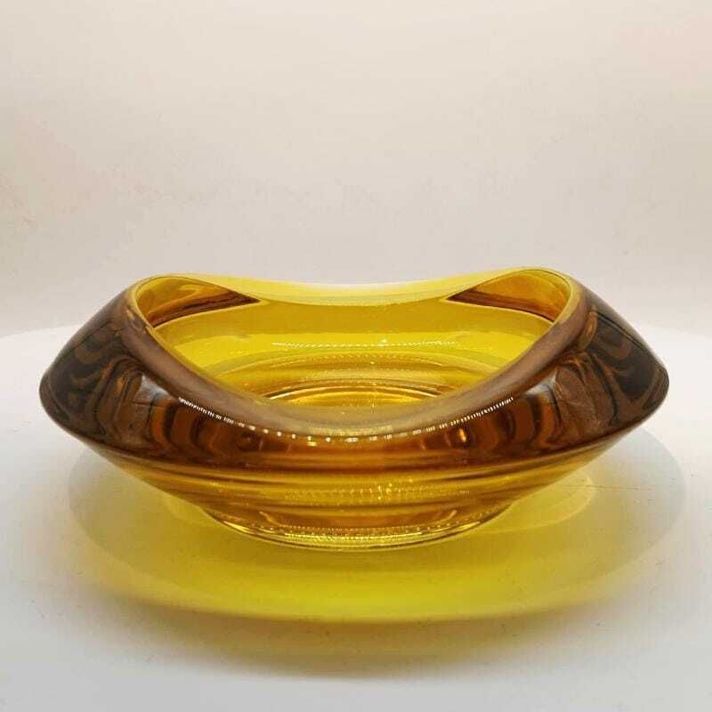 1960s Big Golden Yellow Ashtray Or Catch All In Murano Glass. 17.5cm. Made In Italy. photo furniture