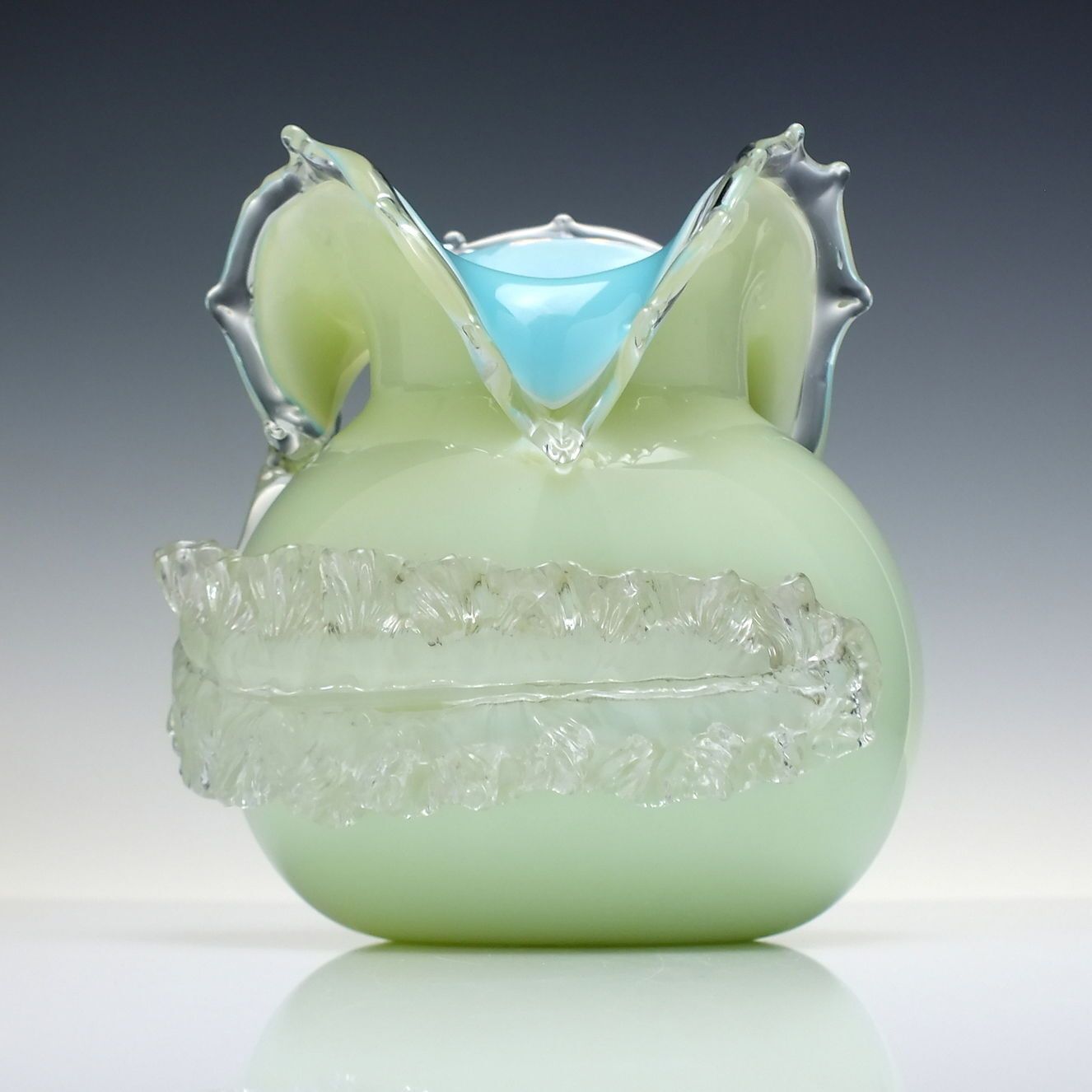 Victorian Uranium Custard Art Glass Vase With Applied Acanthus Leaf C1885. photo furniture