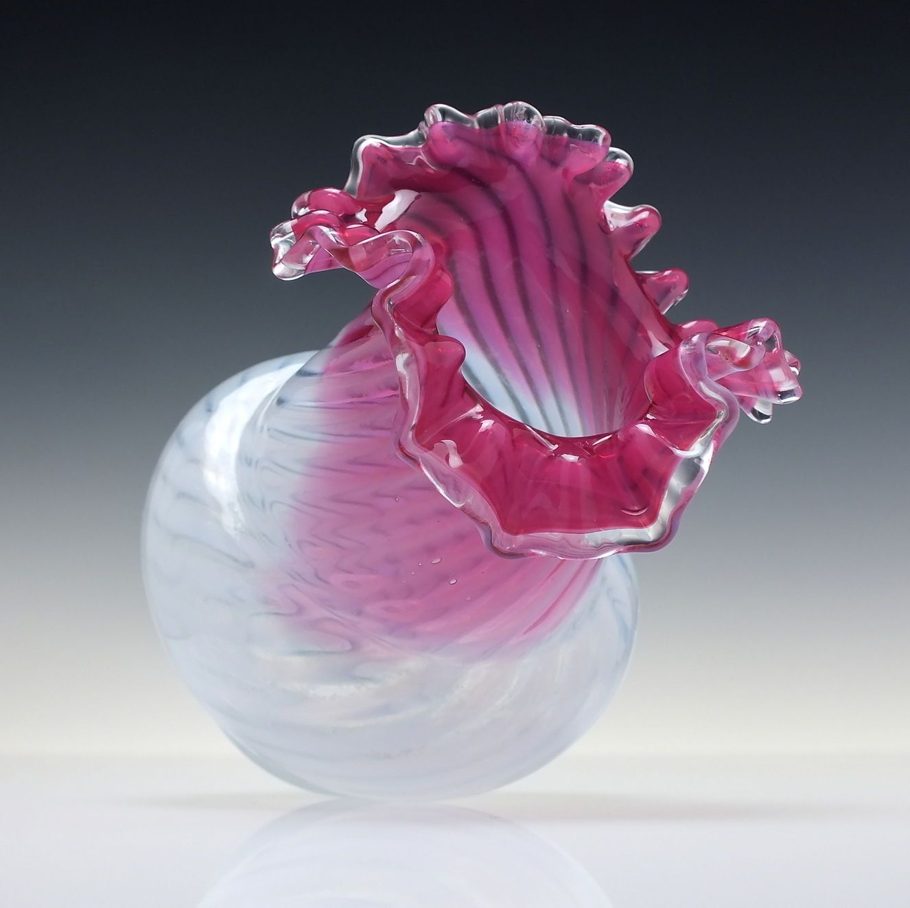 Antique Opalescent Swirl Cranberry Glass Vase C1910 30 photo Home Decor