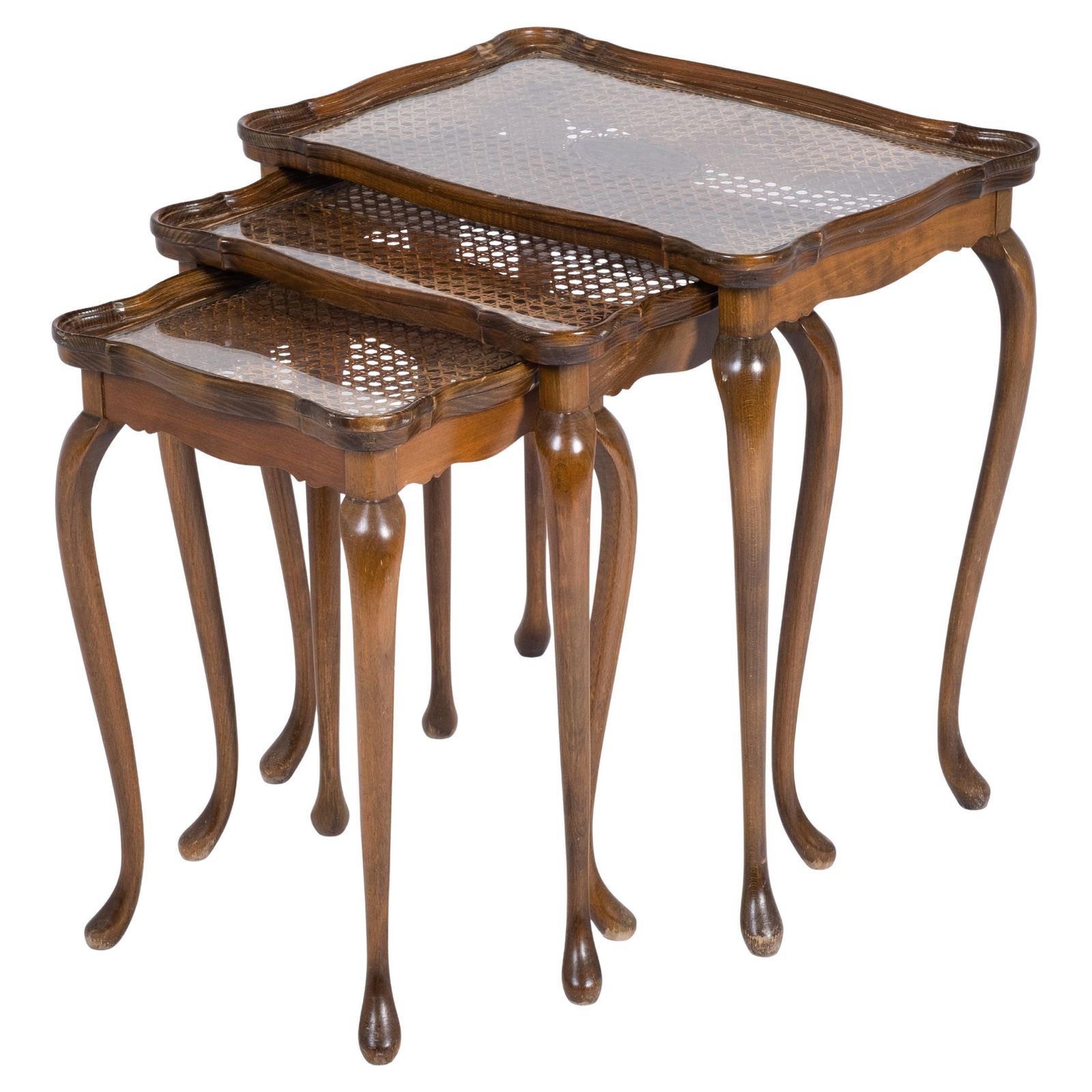 Vintage Nesting Tables With Cane And Glass Top From Jason Møbler, 1960s