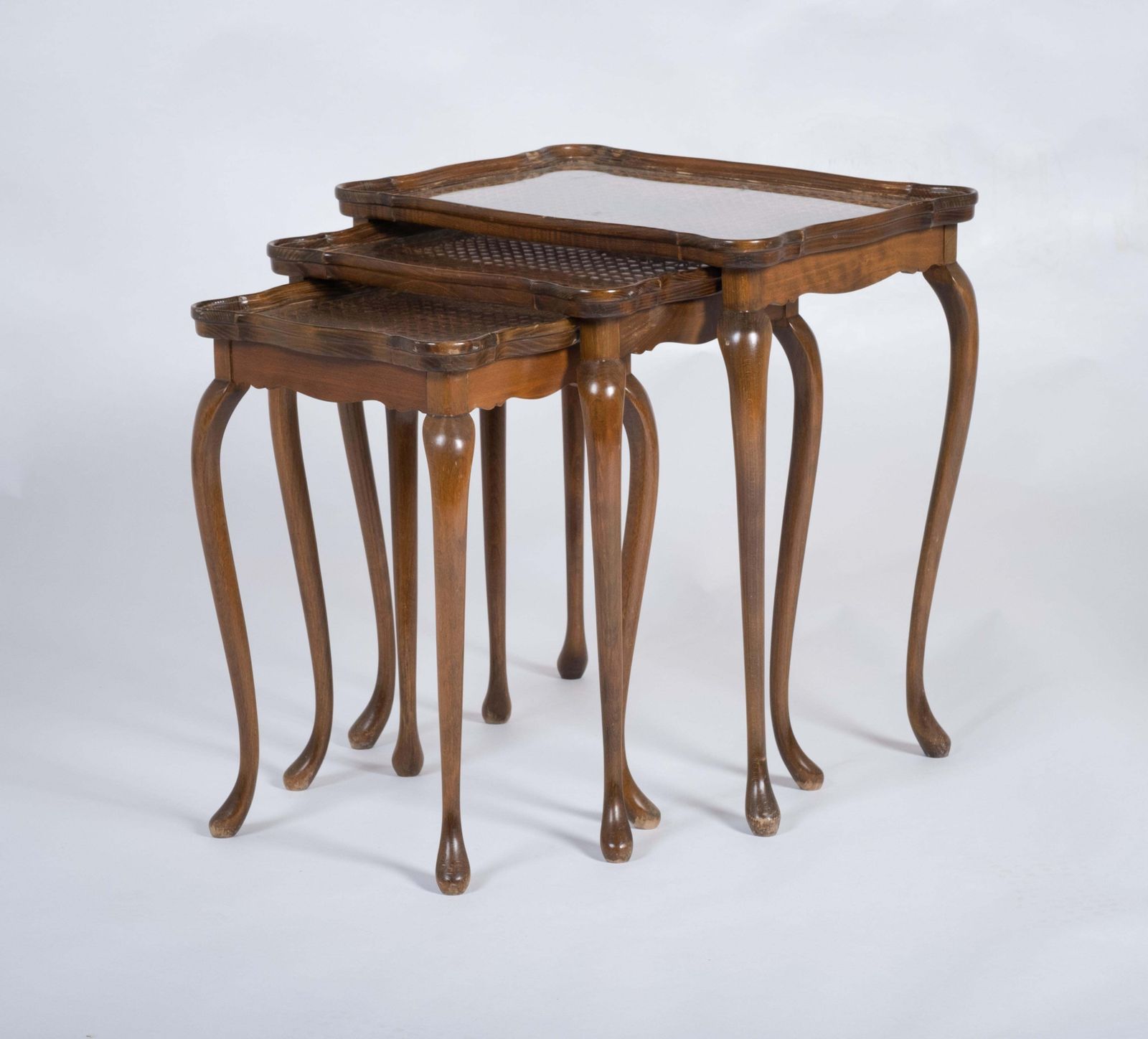 Vintage Nesting Tables With Cane And Glass Top From Jason Møbler, 1960s photo furniture