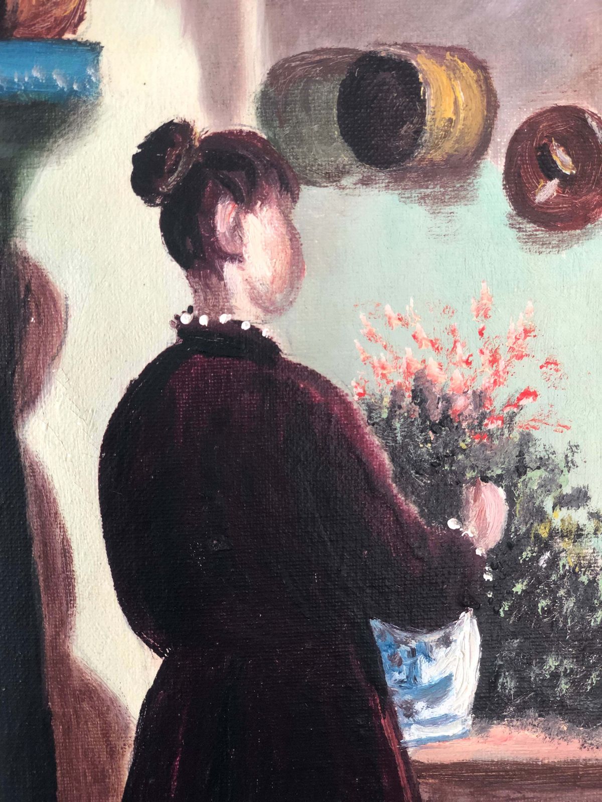 Vintage Original Oil Painting Of A Cottage Interior, C. 1940 photo Art