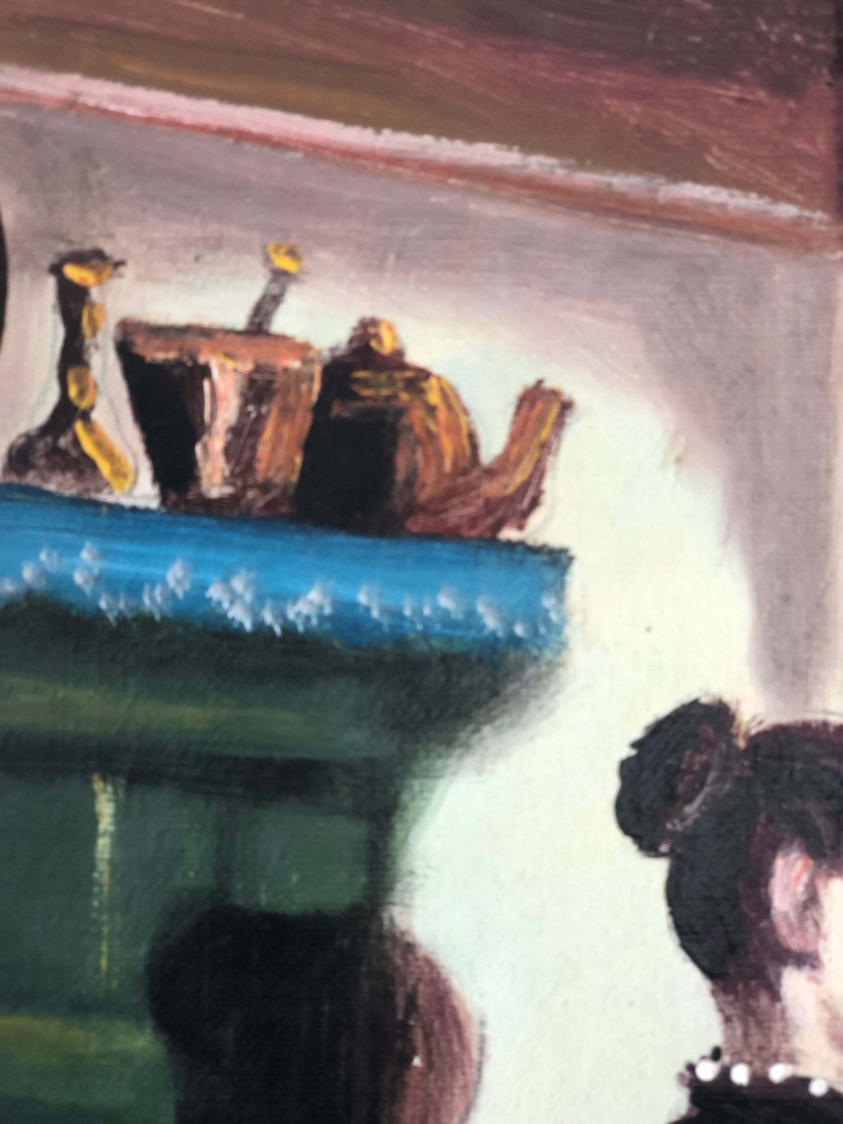 Vintage Original Oil Painting Of A Cottage Interior, C. 1940 photo 350.0