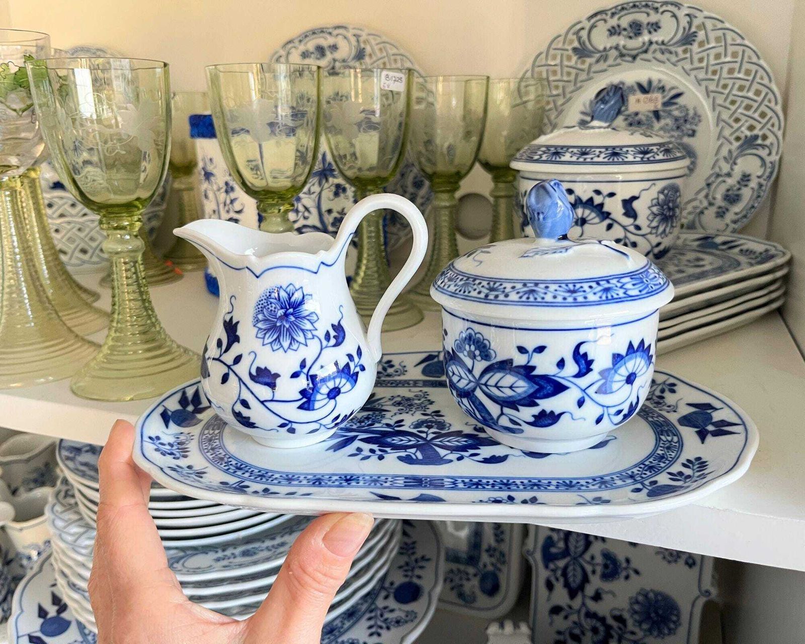 Porcelain Creamer Sugar Tray | Oval Blue Onion | Hutschenreuther Zwiebelmustrer photo for sale