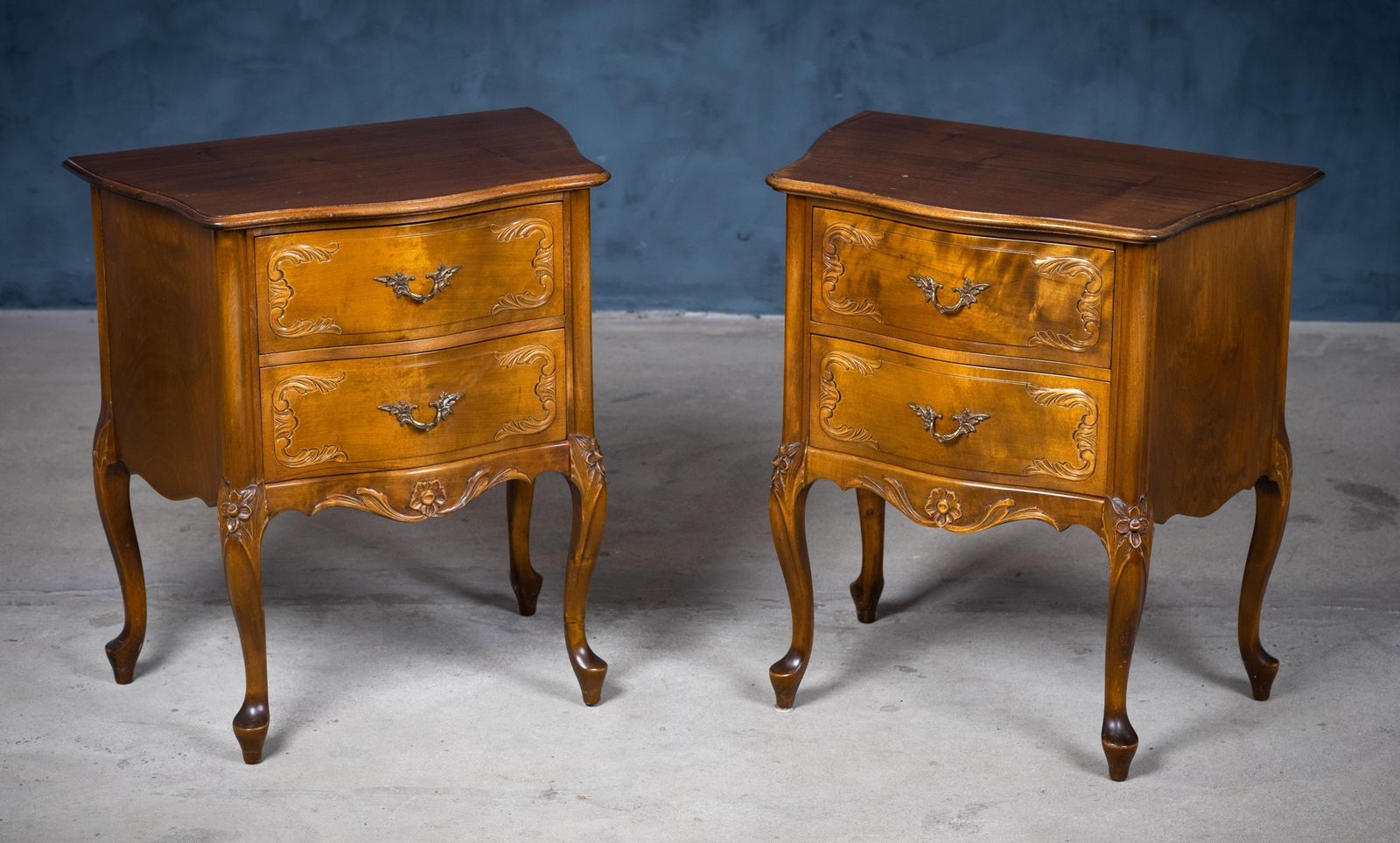 French Louis XV Style Bedside Tables, 20th Century, Set Of 2 photo for sale