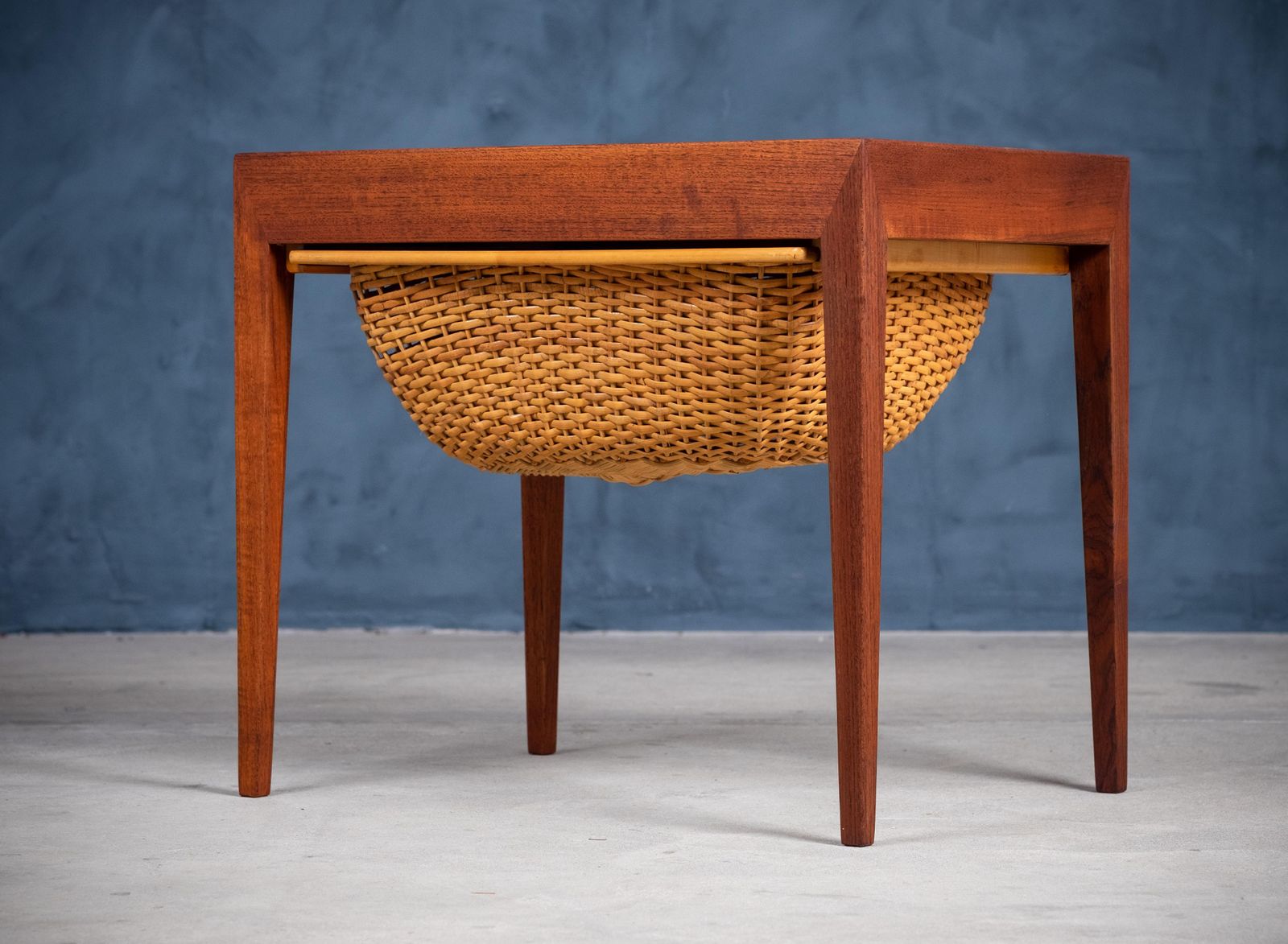 Mid Century Teak Nightstand Or Sewing Table By Severin Hansen For Haslev, 1950s photo for sale