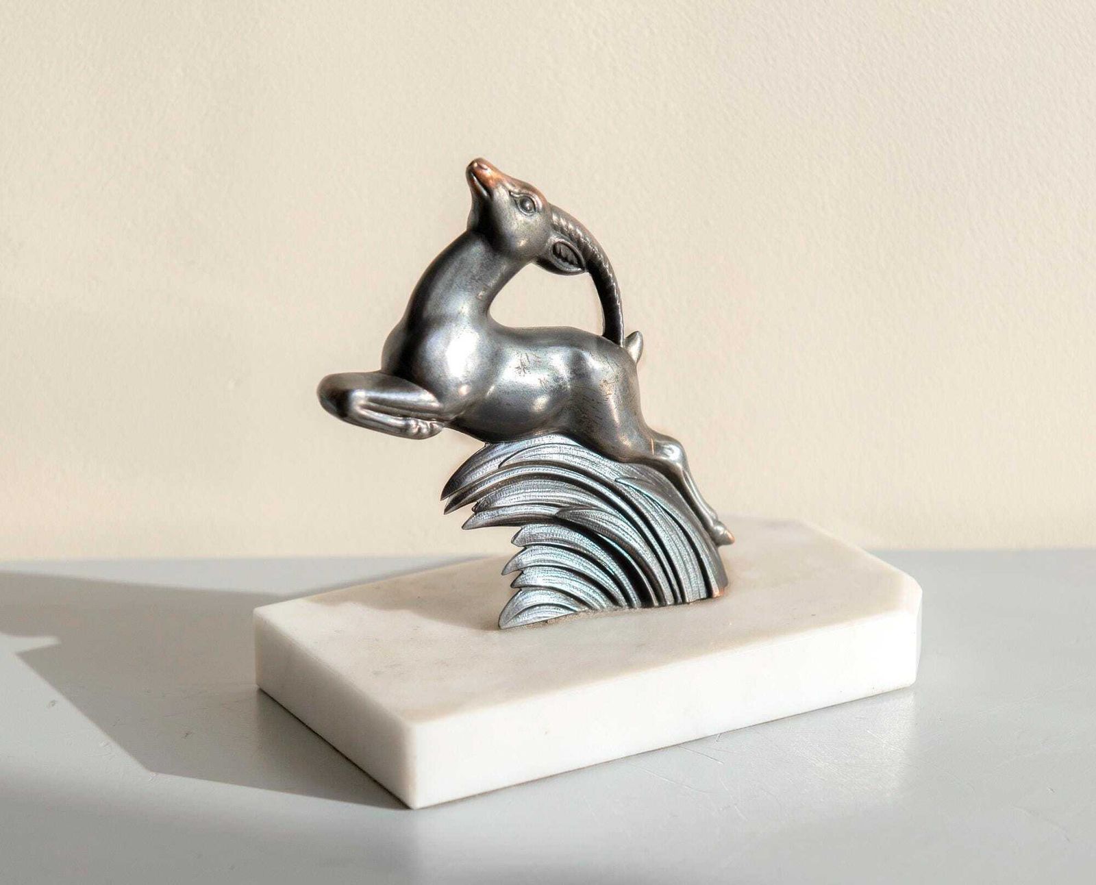 French Art Deco Gazelle Bookends On Marble Bases – Antique Antelope Bookend Pair photo for sale