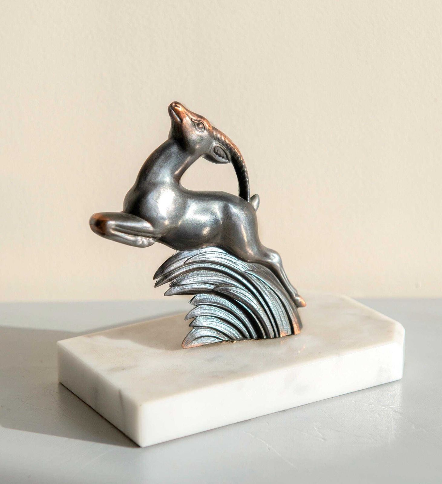French Art Deco Gazelle Bookends On Marble Bases – Antique Antelope Bookend Pair photo 164.0