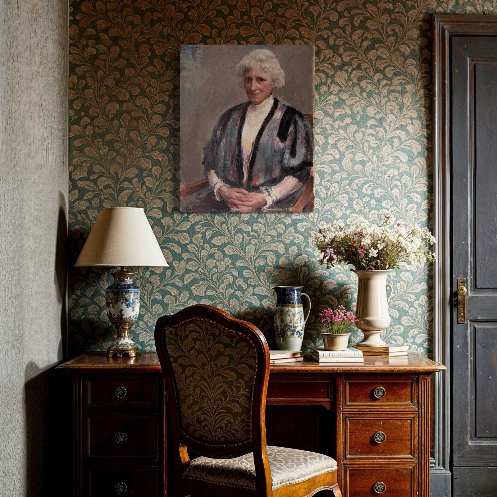 Original 1932s Antique Portrait Signed Fernand Blondin, Oil On Canvas, Vintage Painting Of An Old Woman photo for sale