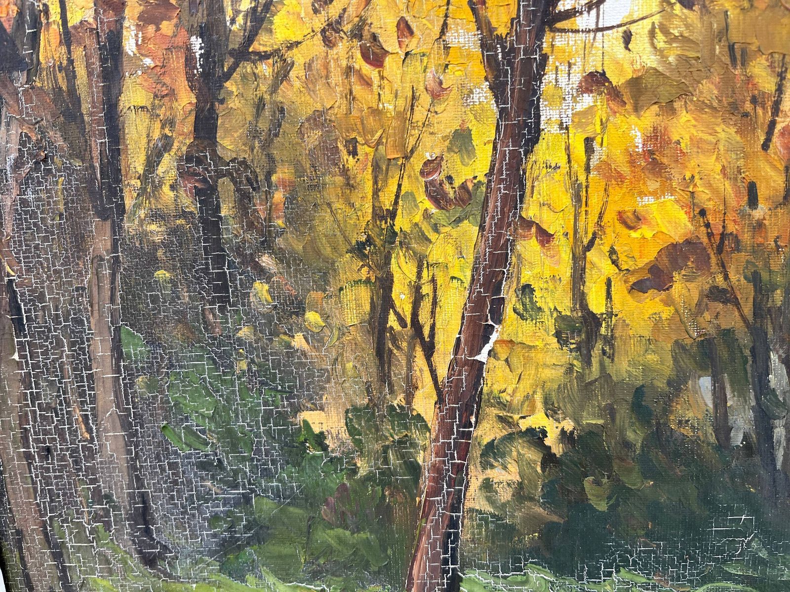 Original 1950s Oil On Canvas Of A French Fall Landscape, Antique Still Life Painting "Fall Leaves" photo 380.0