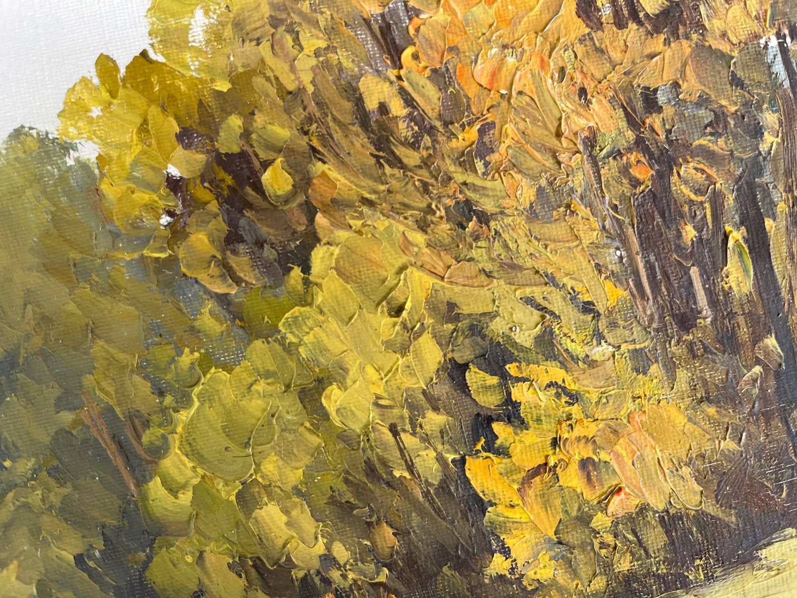 photo for sale Original 1950s Oil On Canvas Of A French Fall Landscape, Antique Still Life Painting "Fall Leaves"