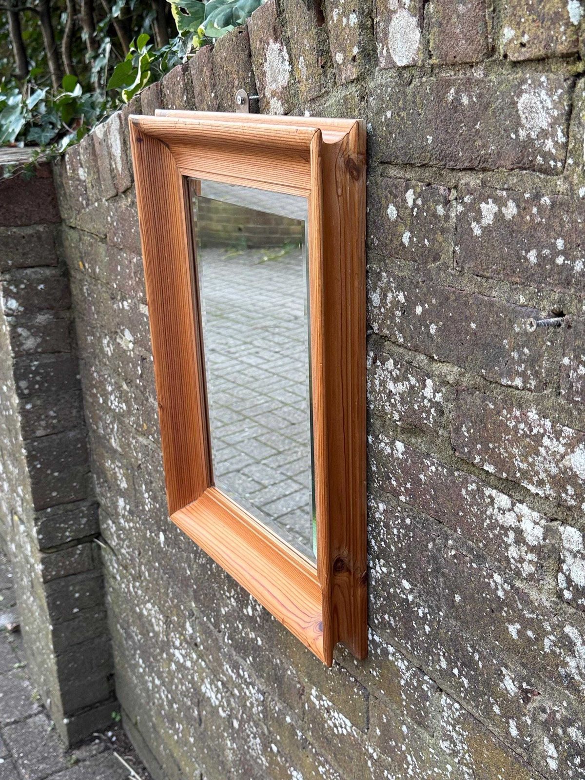 Vintage 1970s Solid Pine Framed Wall Mirror Rustic Scandinavian Country Interior Decor photo buy