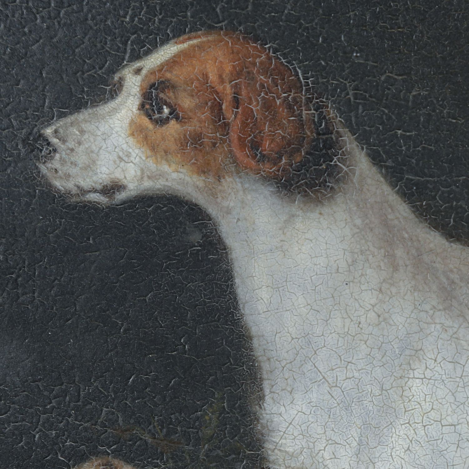 photo for sale Small English Georgian Oil Painting Picture Of A Hound Dog “Lady” & Her Litter Attributed To Samuel Raven (Circa 1800)