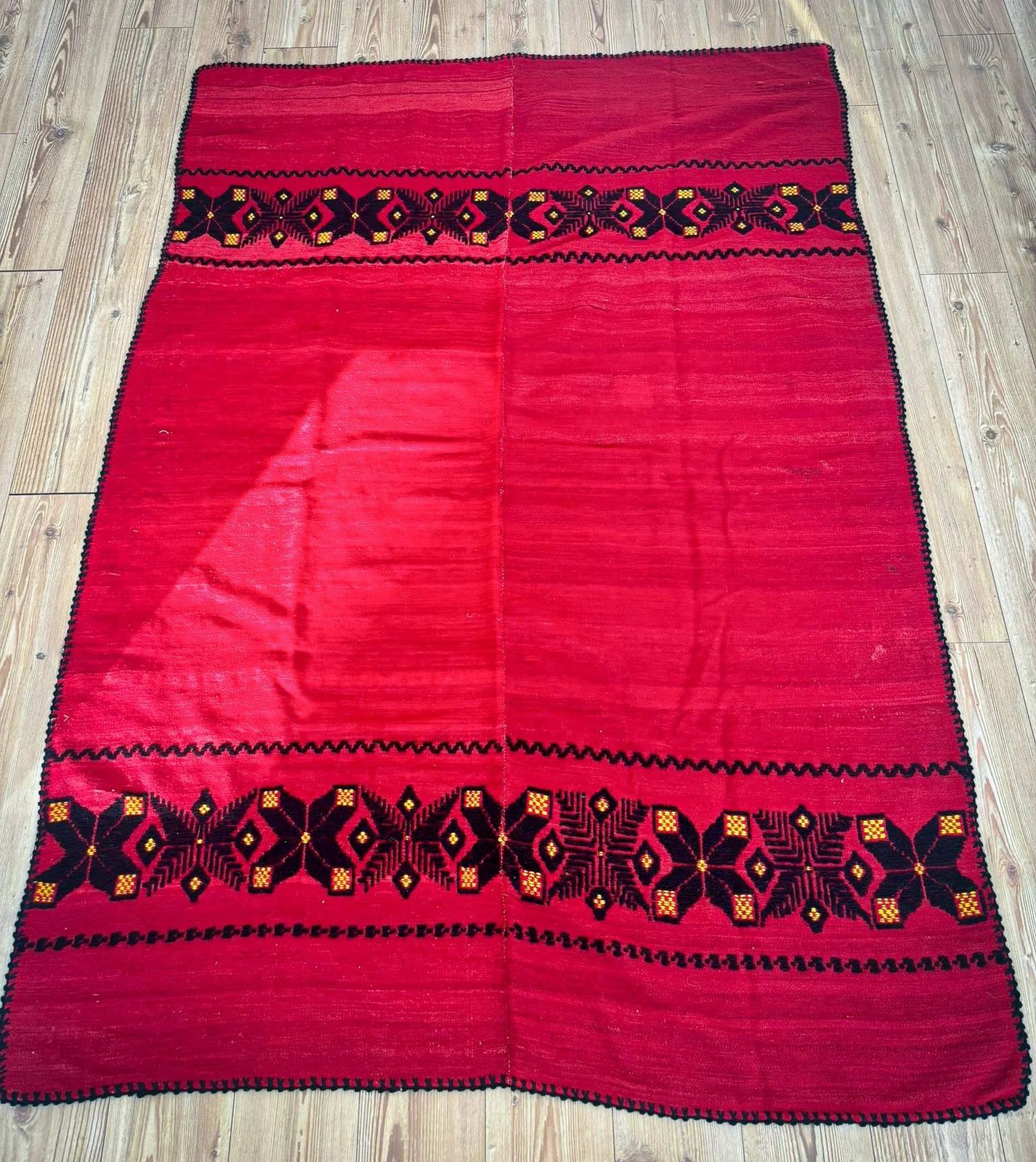 Vintage Afghan Red Kilim Wall Hanging / Room Divider – Hand Stitched, C.1980s