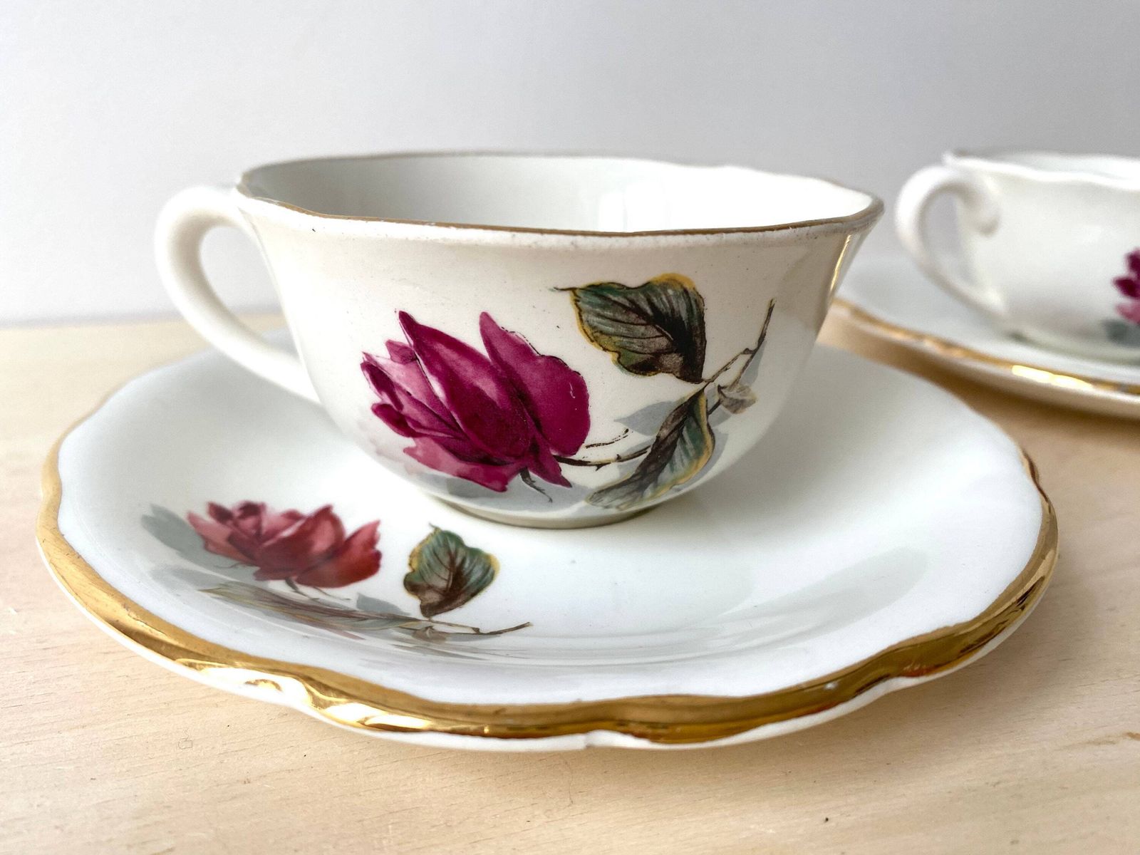 Set Of 2 Coffee / Tea Cups "Chambord" By Gien France, Vintage Earthenware Coffee Set, Cups + Saucers photo Home Decor