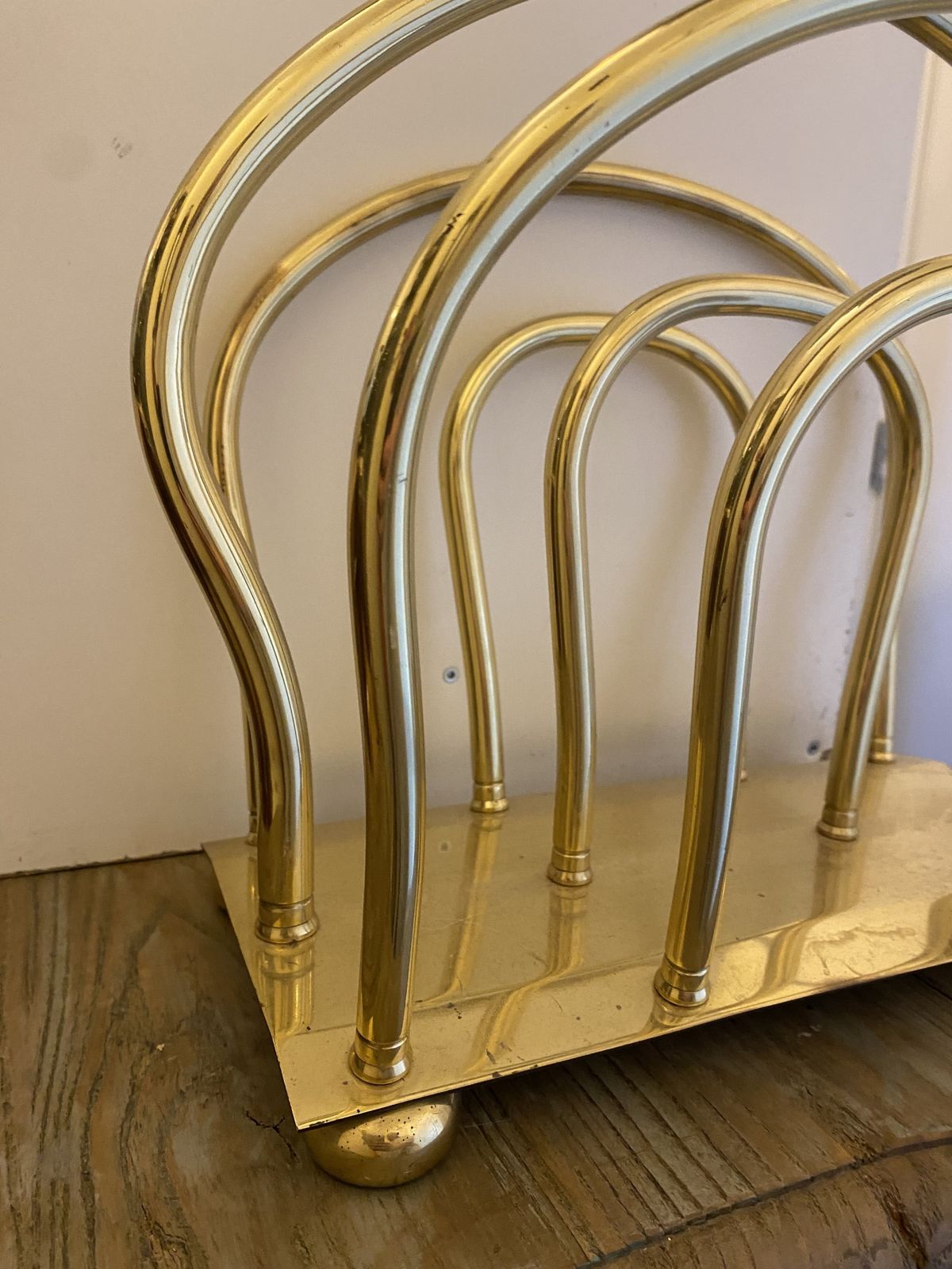 Vintage English Polished Brass Magazine Rack –  Arched Design (C. 1950s 70s) photo furniture