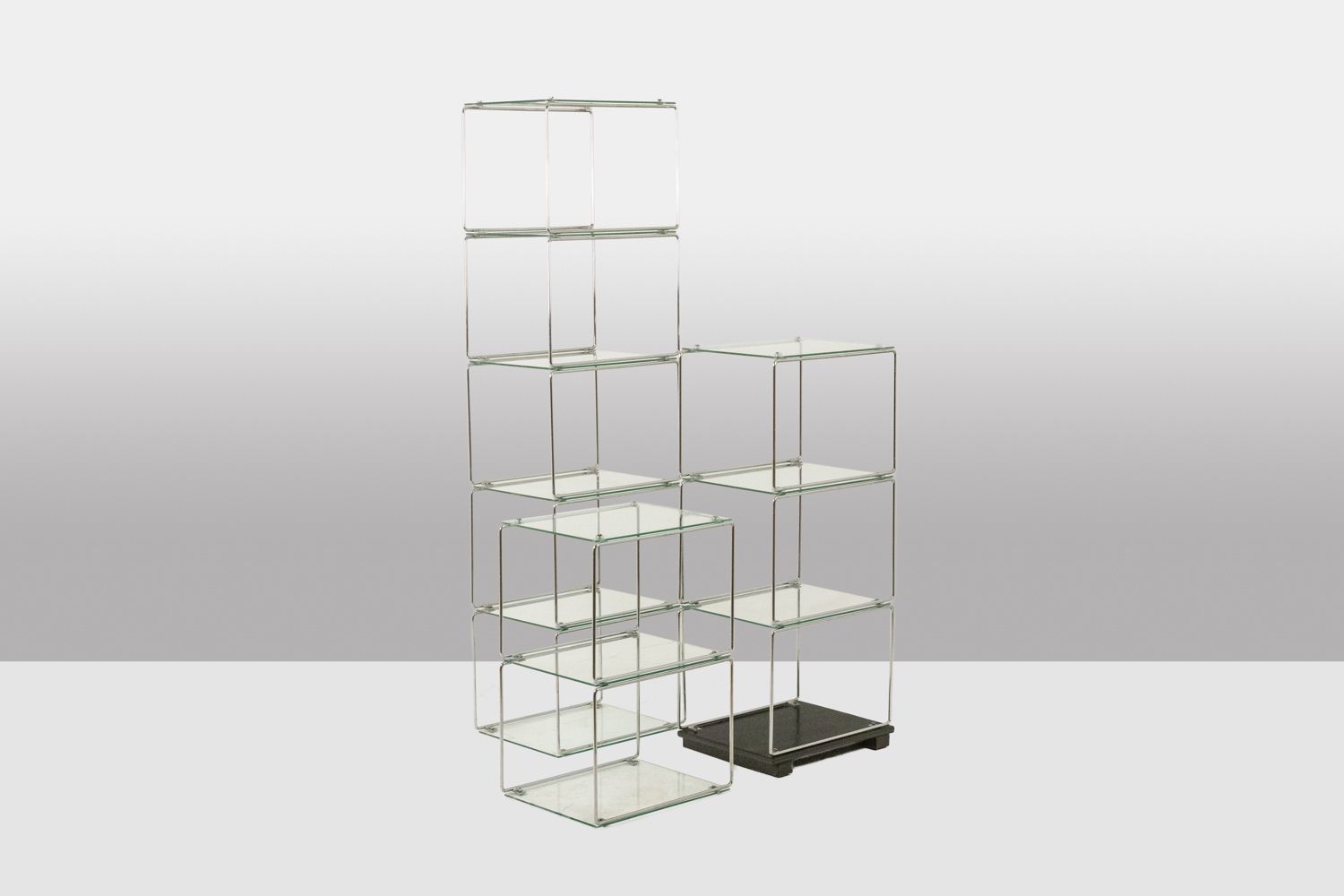 Set Of 3 Shelves In Chrome Plated Metal And Glass. 1970s photo furniture