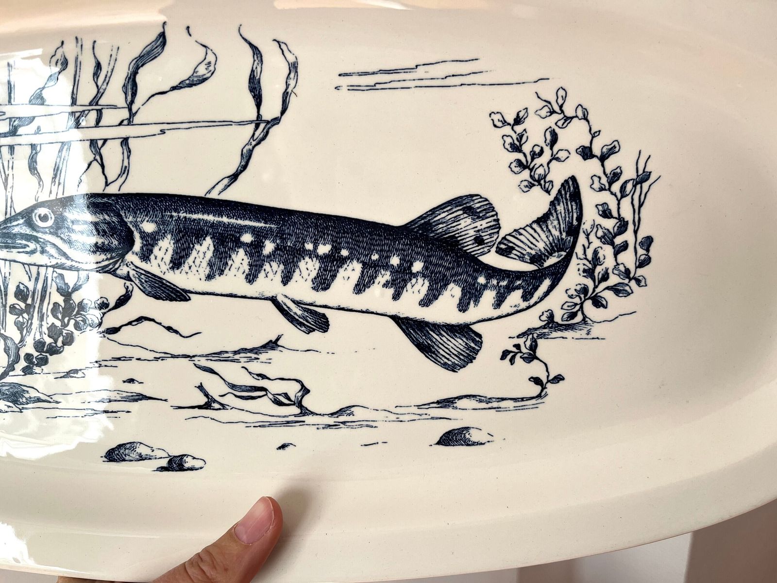 Large Fish Dish By Gien France Vintage, Flat Plates With Fish Design photo Home Decor