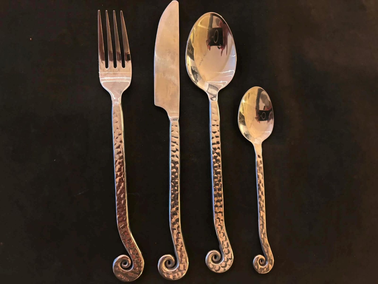 Vintage French Swirl Twist Flatware Set   24 Piece Hammered Medieval Style Stainless Steel photo Home Decor