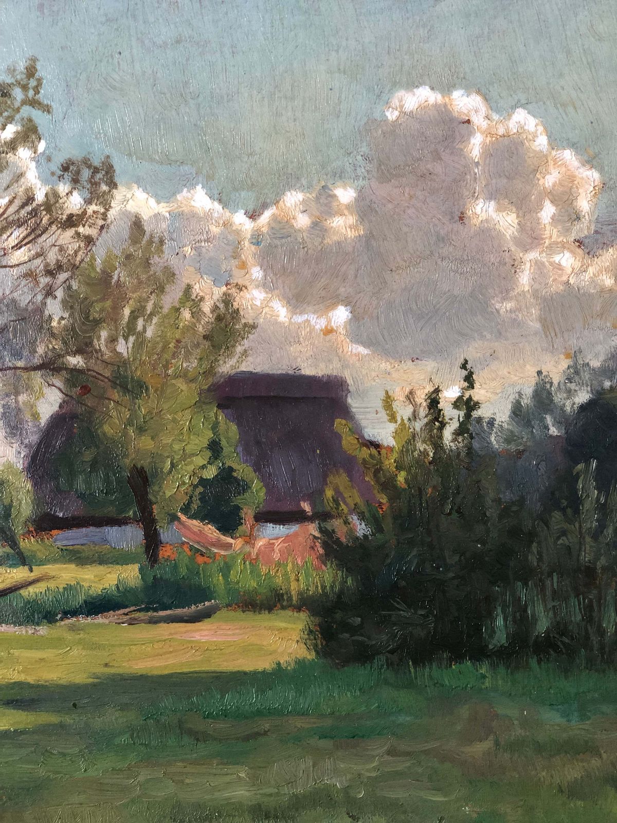 Antique Original Oil Painting Of A Cottage Landscape, C. 1925 photo furniture