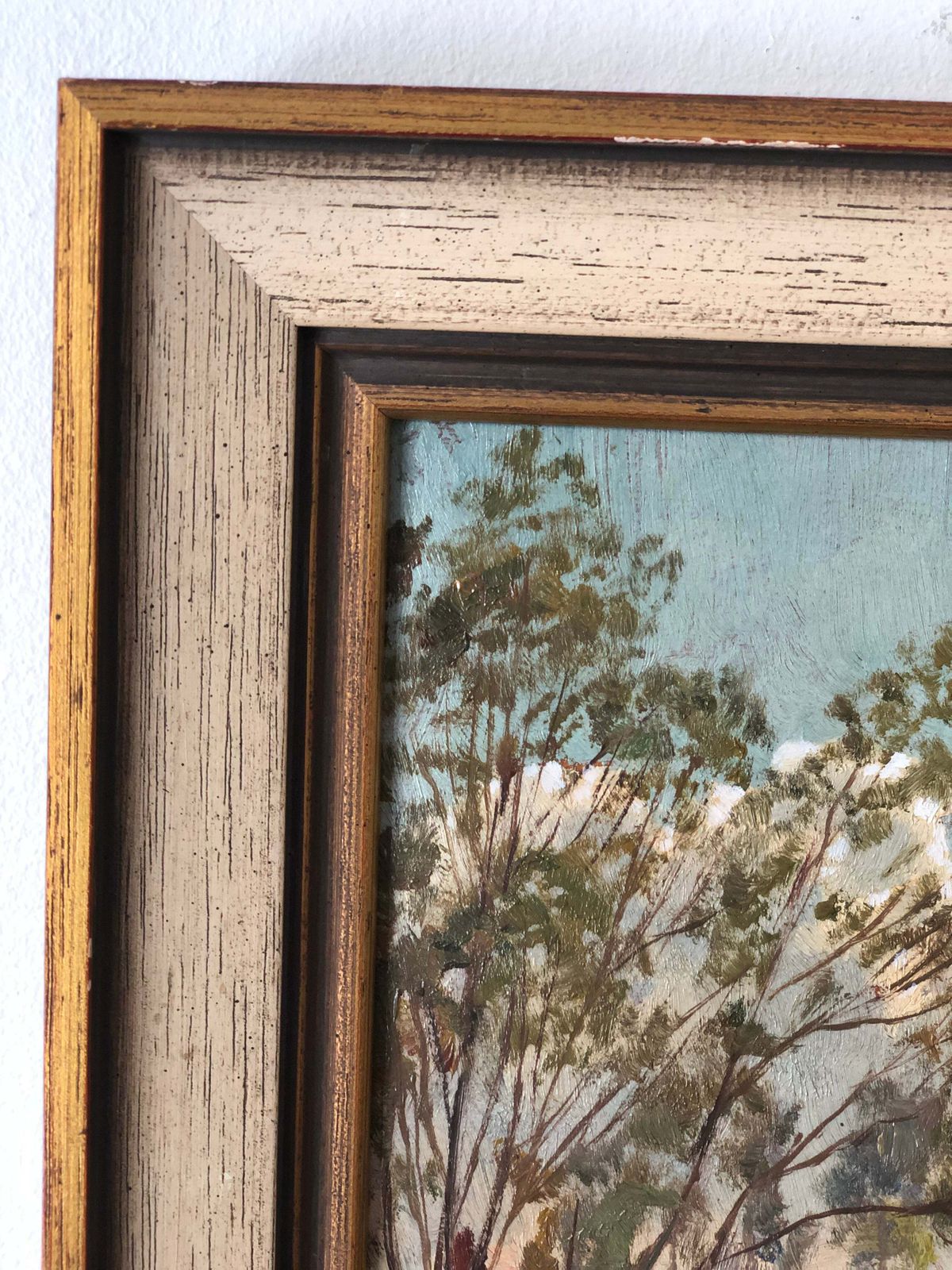 photo furniture Antique Original Oil Painting Of A Cottage Landscape, C. 1925