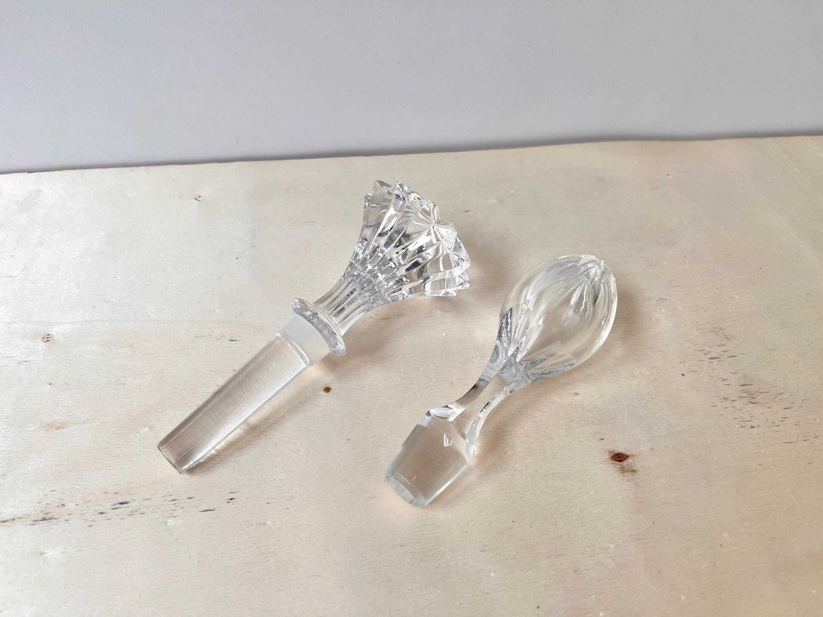 Set Of 2 French Antique Cristal Decanter Stoppers, Vintage 1940's Clear Glass Stoppers photo furniture