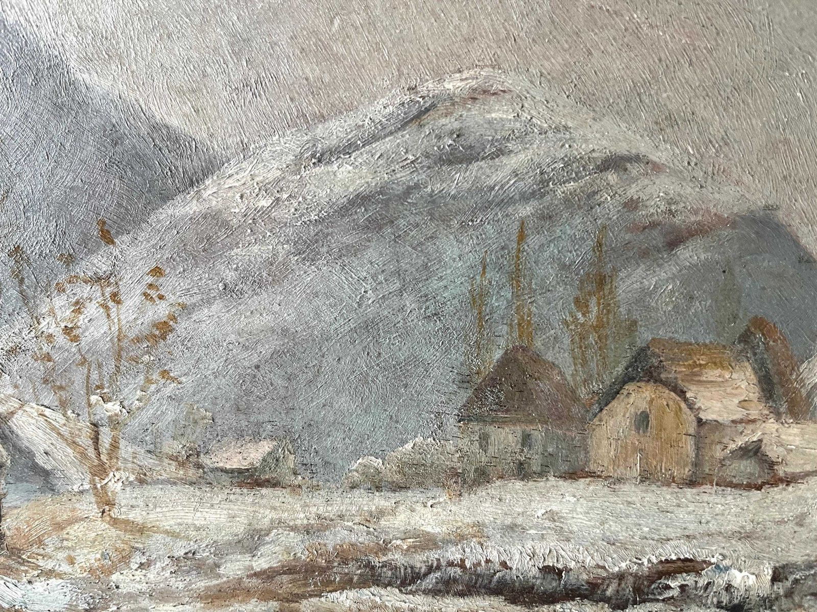 Original 1930's Oil On Panel Of A Village Under The Snow, Ancient Lake And French Winter Landscape photo 153.0