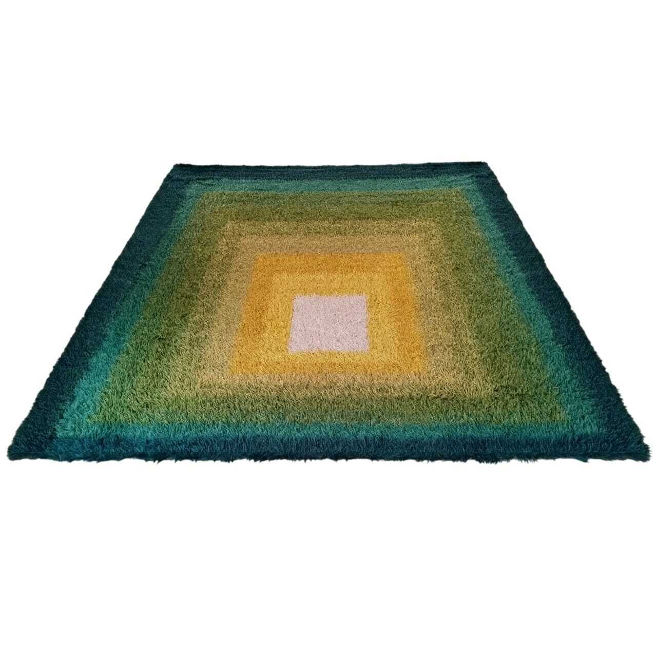 1970s Mid Century Modern "Homage To The Square" Shag Rug – Geometric Op Art Textile / Wall Tapestry