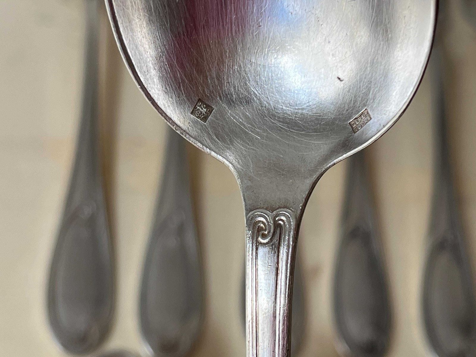 photo furniture Art Nouveau Cutlery Set Of 12 Pieces In Silver Metal 1900's, Antique French Tableware By "A La Gerbe D'or"