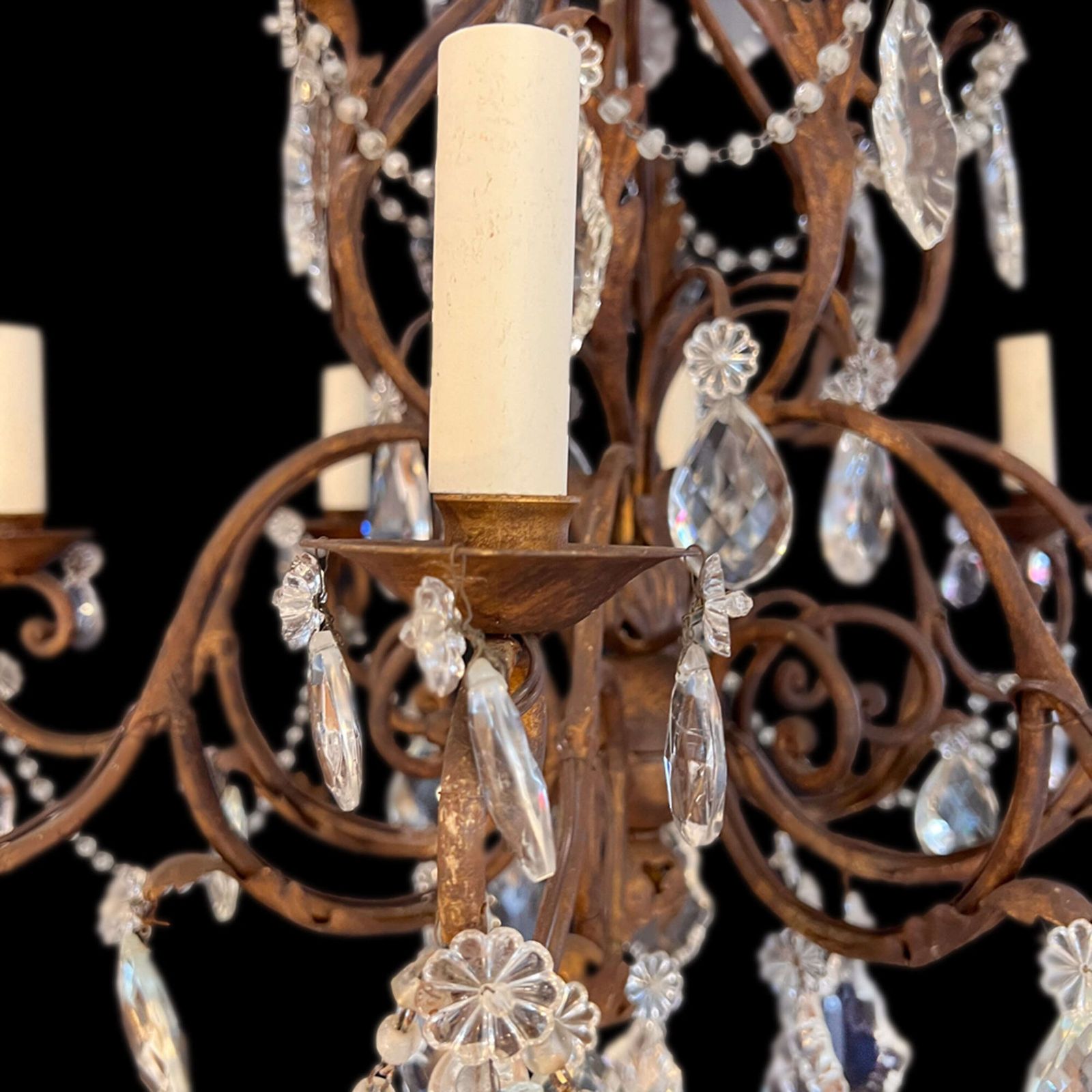 French Chandelier, Decorative, Metal And Glass With Eight Arms, 1920s photo Lighting