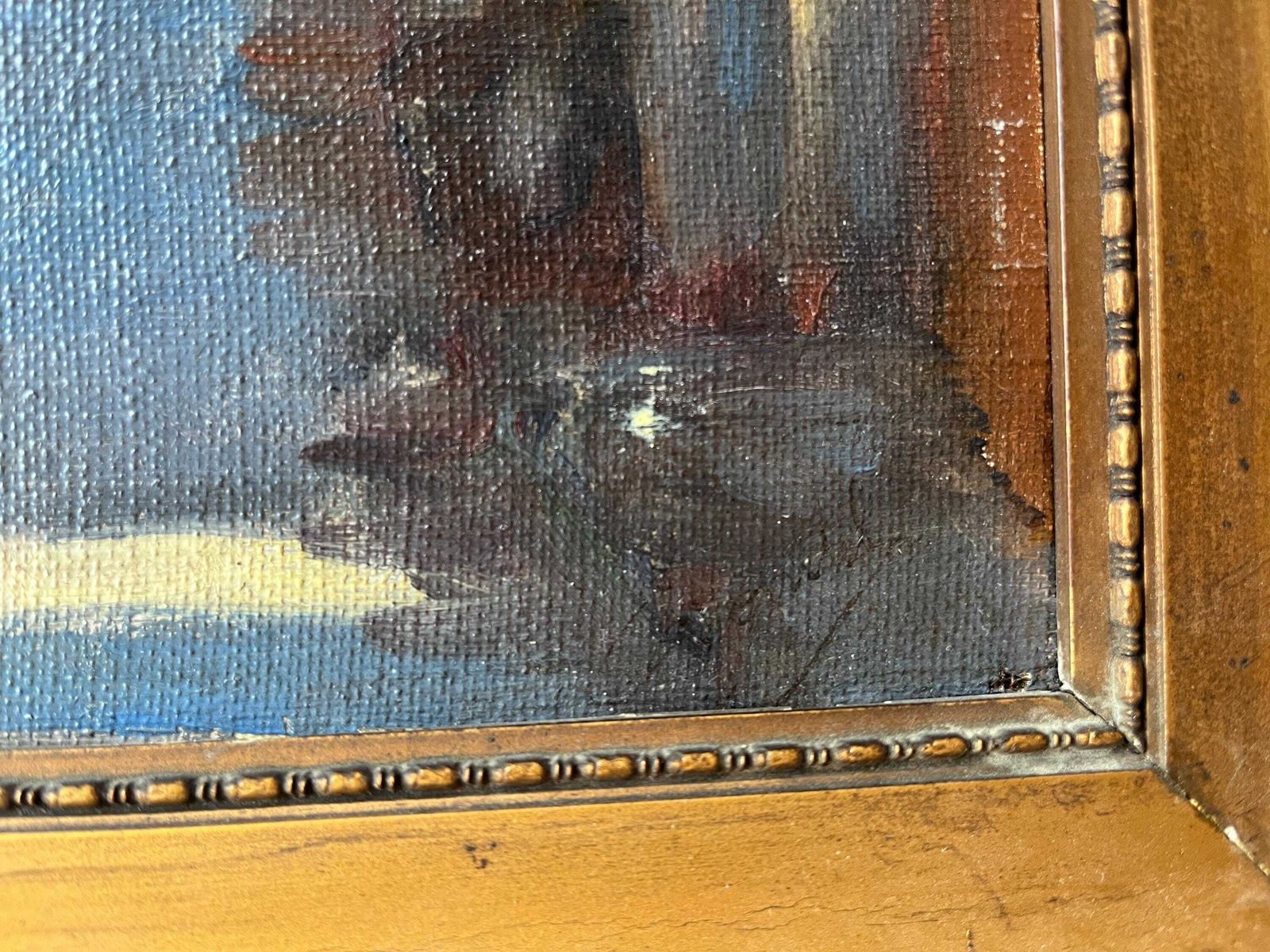 Original 1930s Oil On Panel Of An Alsacian Street View, Antique Painting Of A French Landscape photo vinterior
