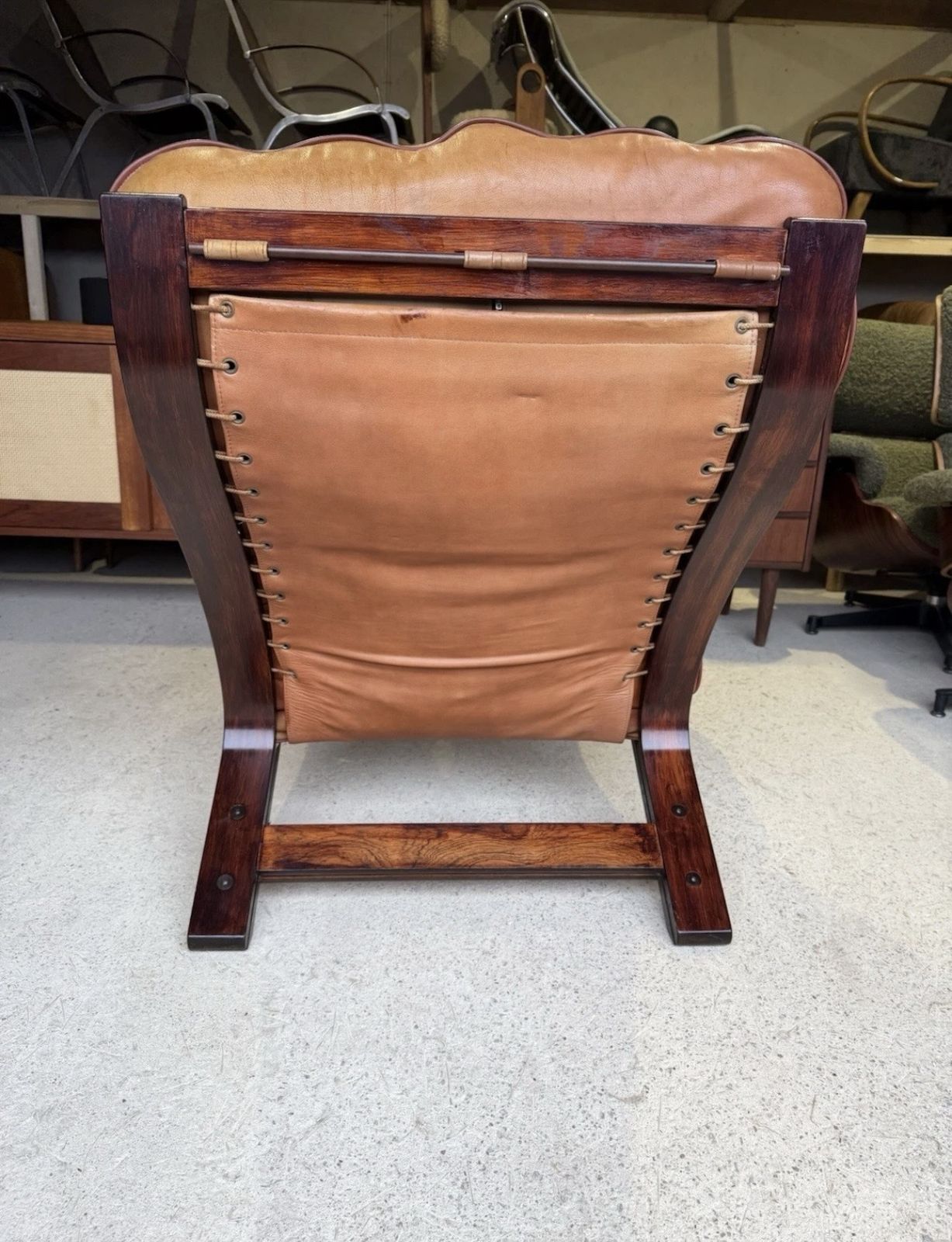 photo for sale Mid Century Norwegian Tan Leather Lounge Chair By Oddvin Rykken