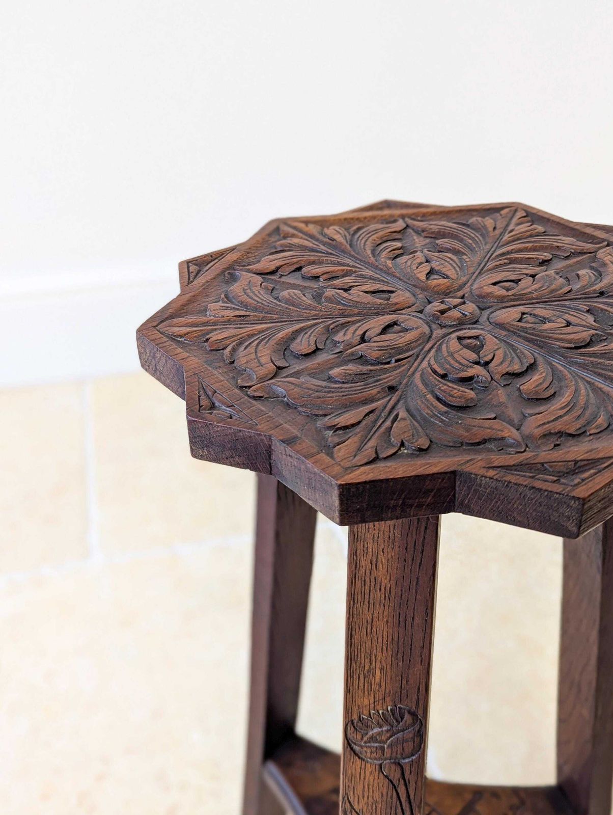 Antique Early 20th Century Carved Oak Commemorative Occasional Table C.1920 photo vinterior