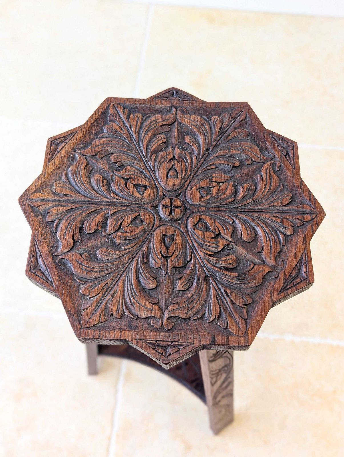 Antique Early 20th Century Carved Oak Commemorative Occasional Table C.1920 photo vintage