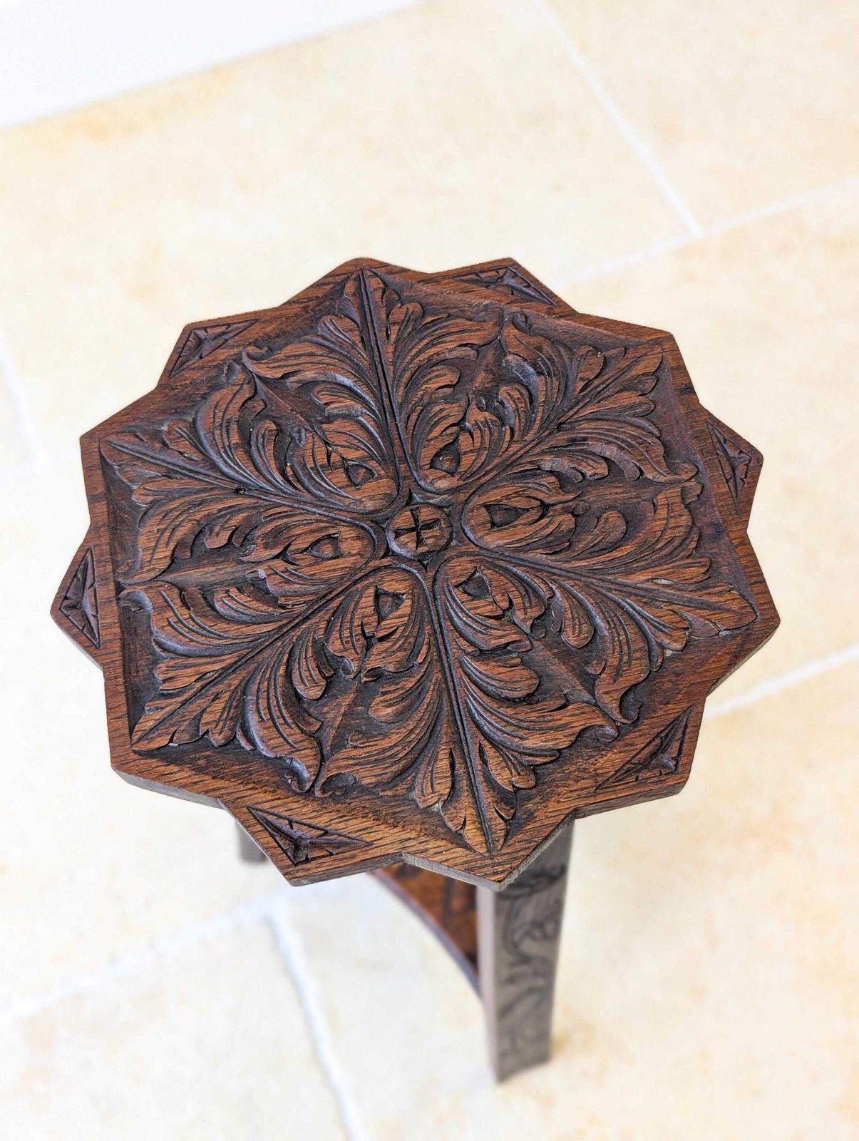 photo buy Antique Early 20th Century Carved Oak Commemorative Occasional Table C.1920