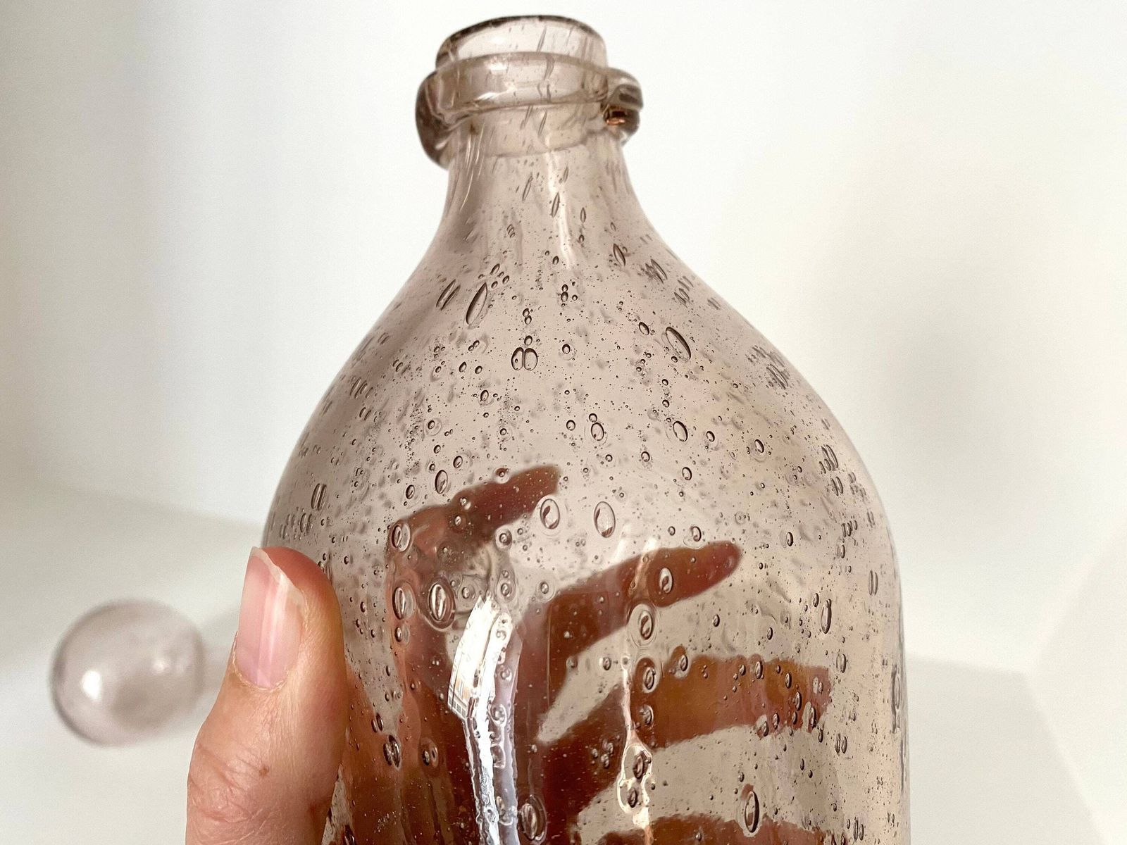 photo for sale Vintage Biot Bubble Glass Jug, 60s Bottle, French Vintage Decanter