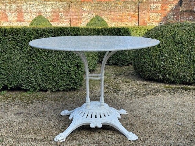 Set Of White Cast Iron Circular French Garden Table & Four Matching Chairs photo for sale