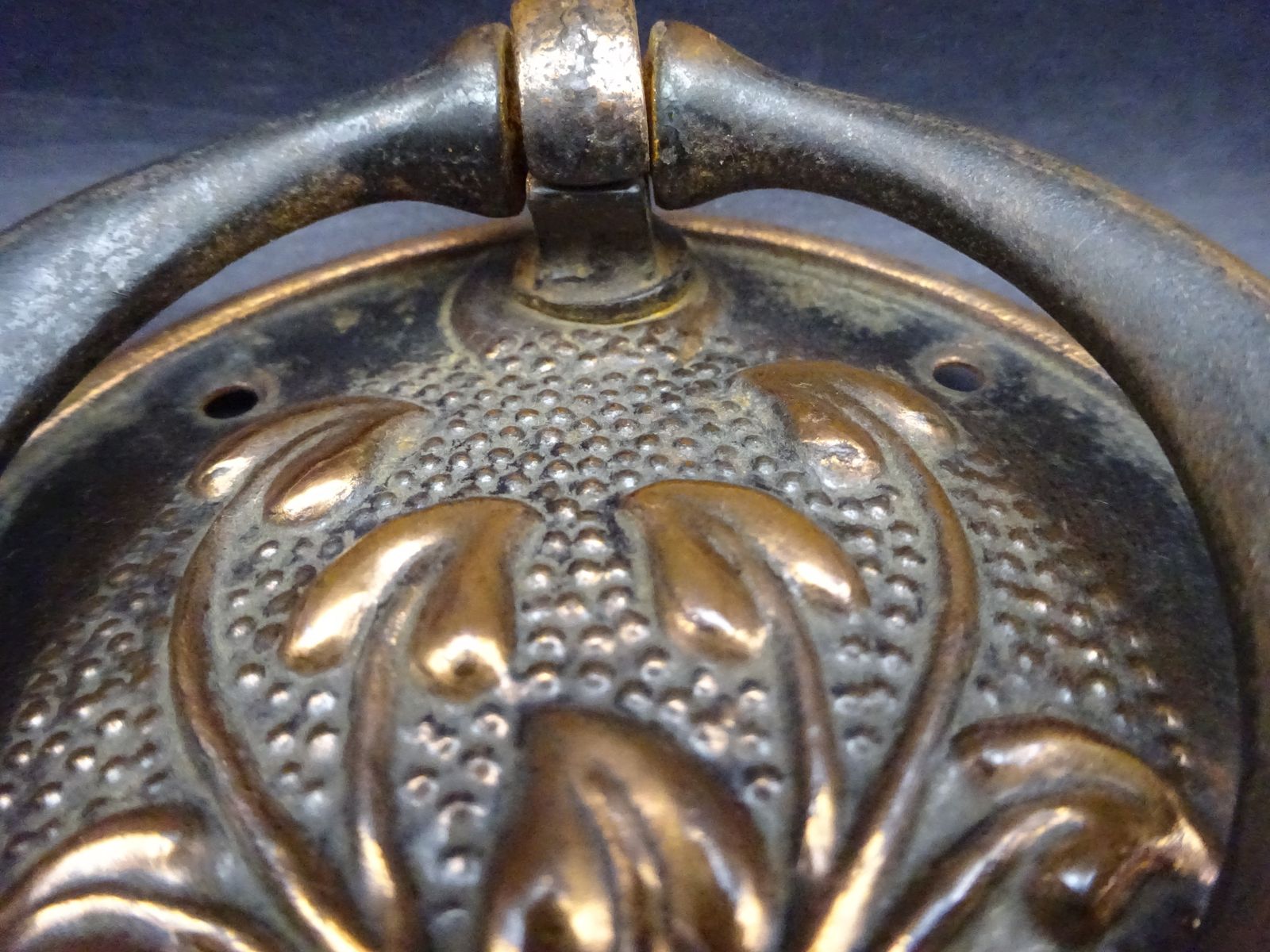8 Reclaimed Coppered Steel Art Nouveau Furniture Drop Handles, Early 1900s photo buy