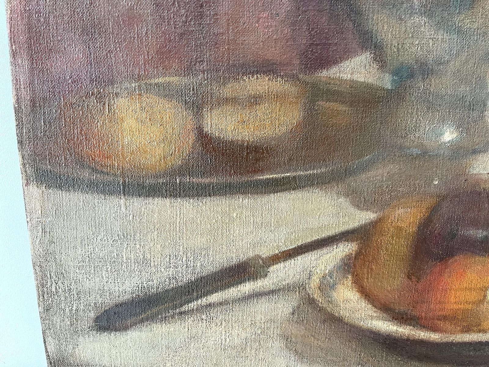Original 1930's Oil On Canvas "The Fruit Dish", Antique French Painting, Fruits And Decanter Signed Still Life photo 563.0