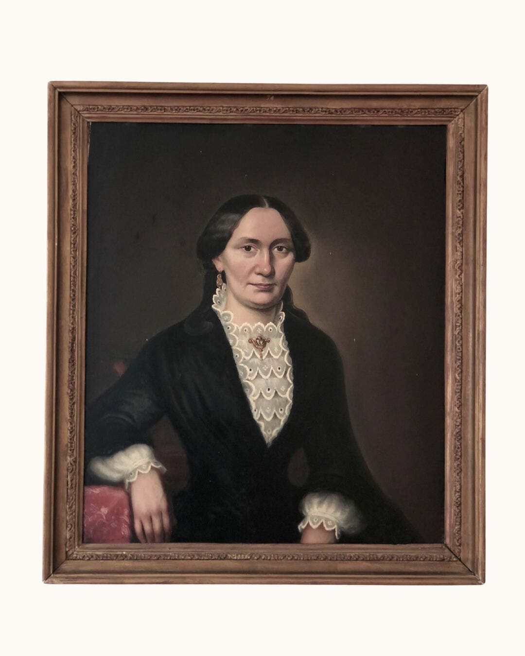 Antique Oil Portrait Painting Of A German Lady, C. 1840